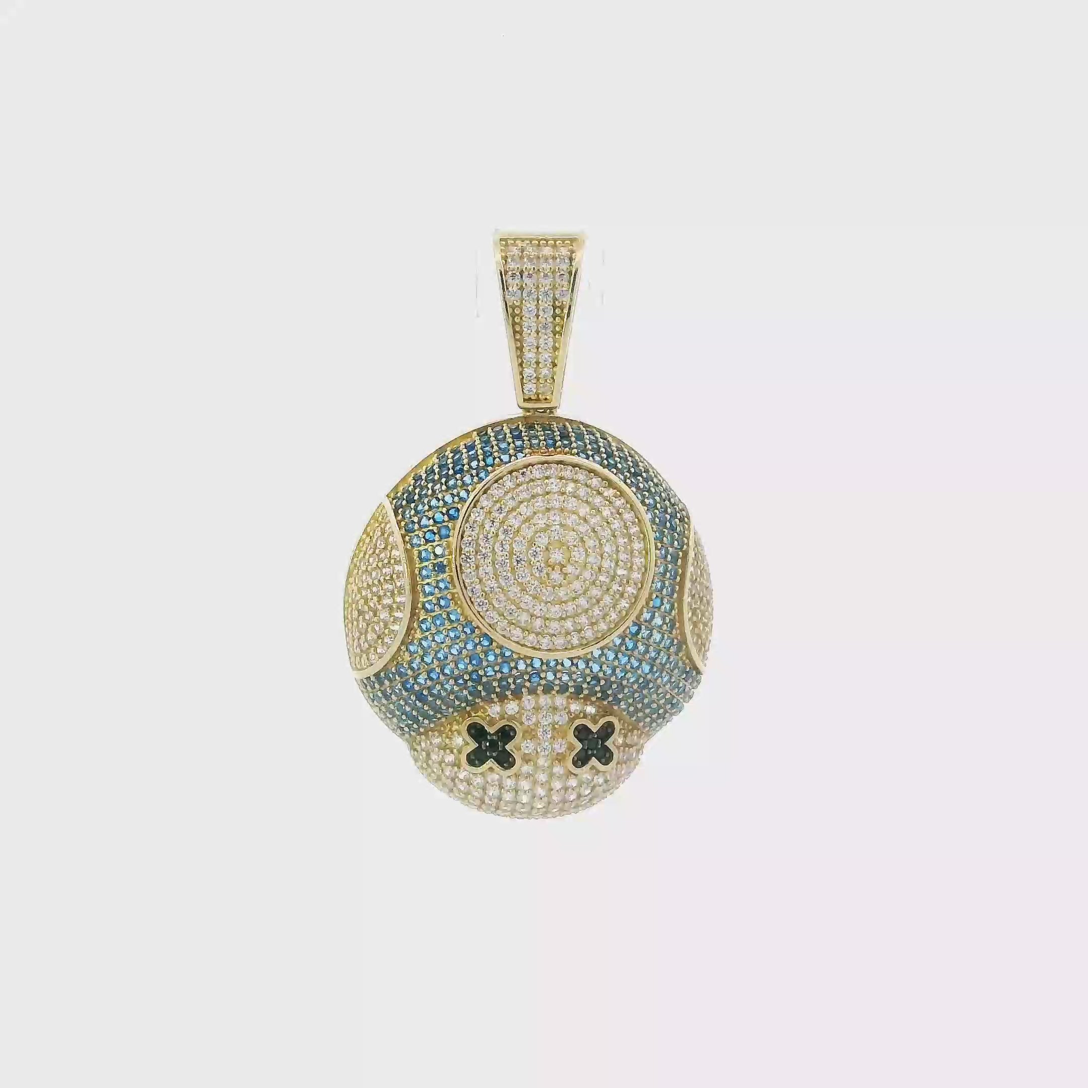 10K Yellow Gold Blue Mushroom Face Pendant