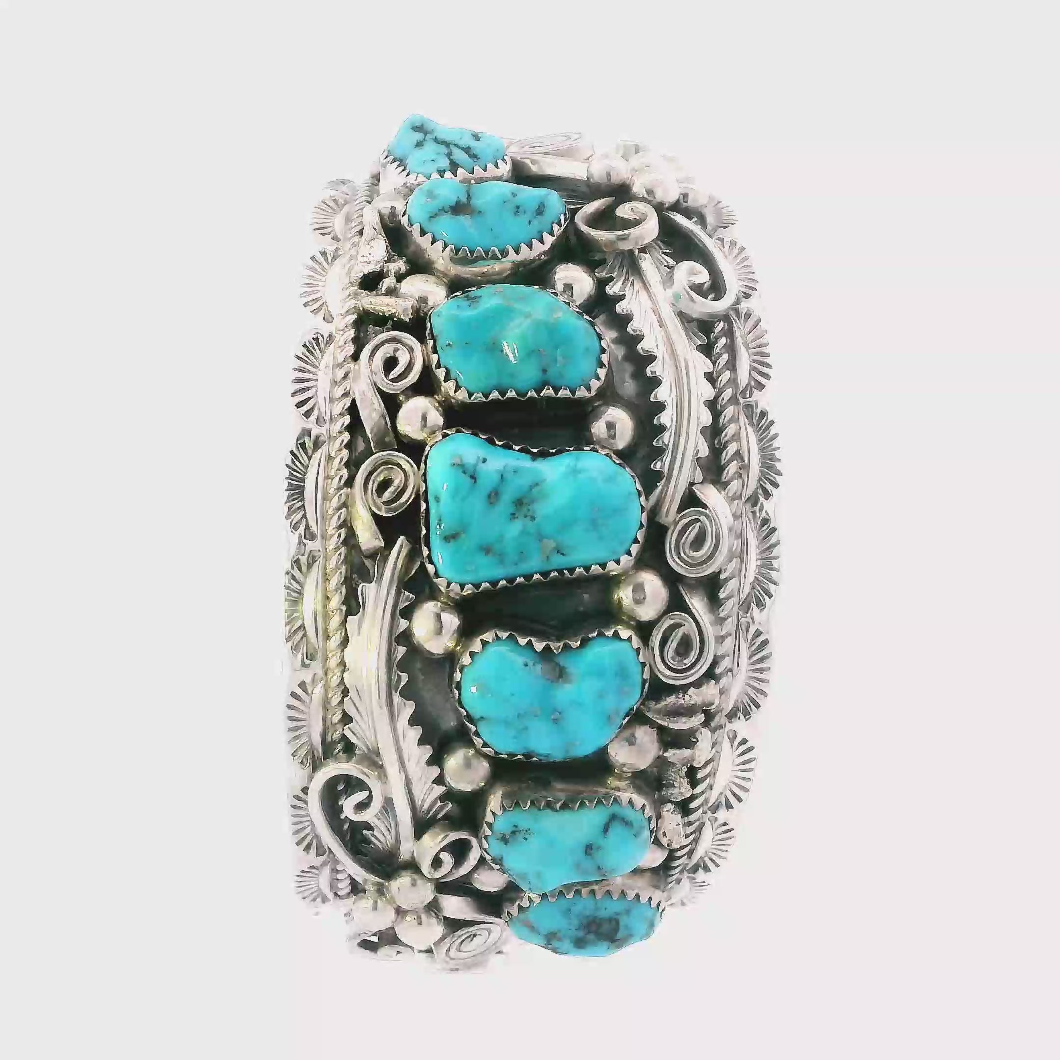 Vintage Sterling Silver Signed Thomas Francisco Turquoise Cuff Bracelet