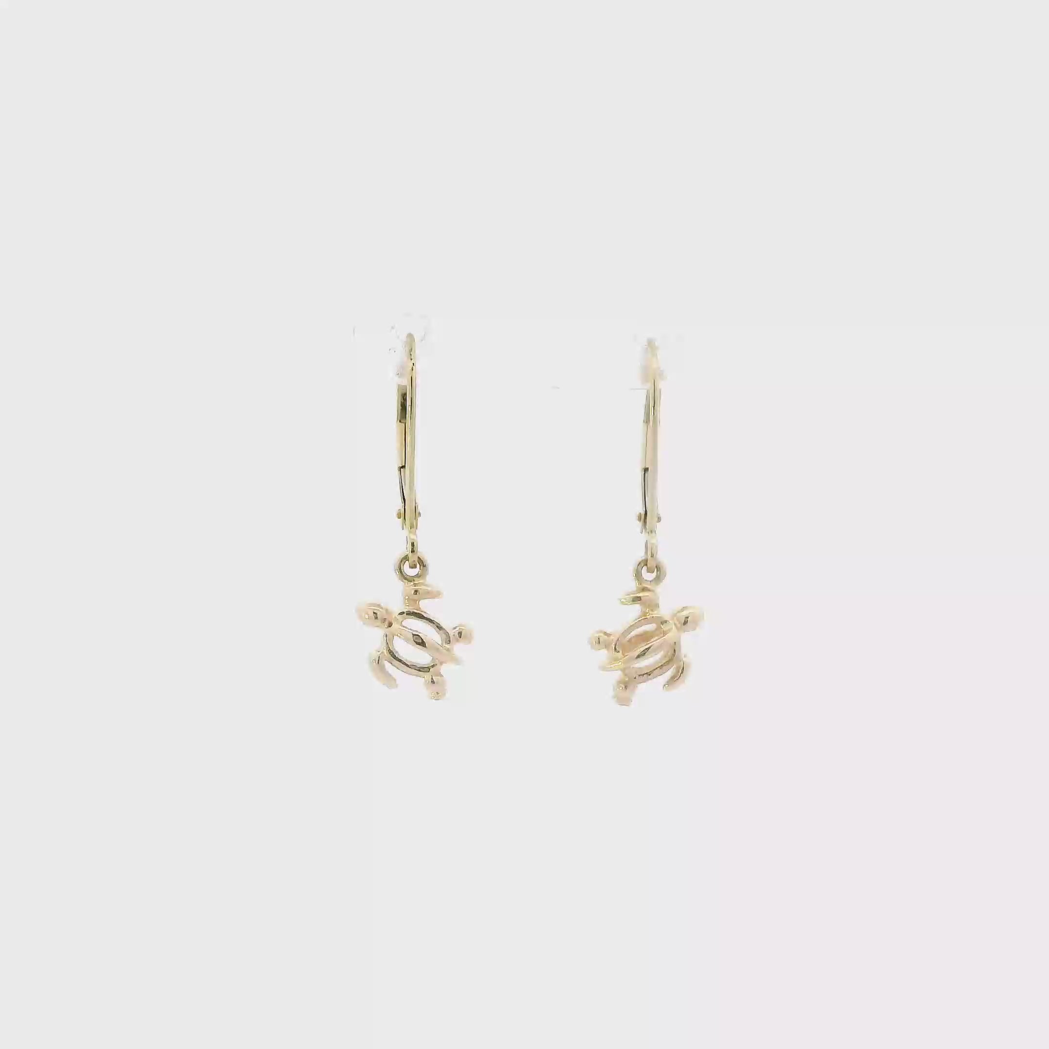 14K Hawaiian Sea Turtle Dangle Leverback Earrings