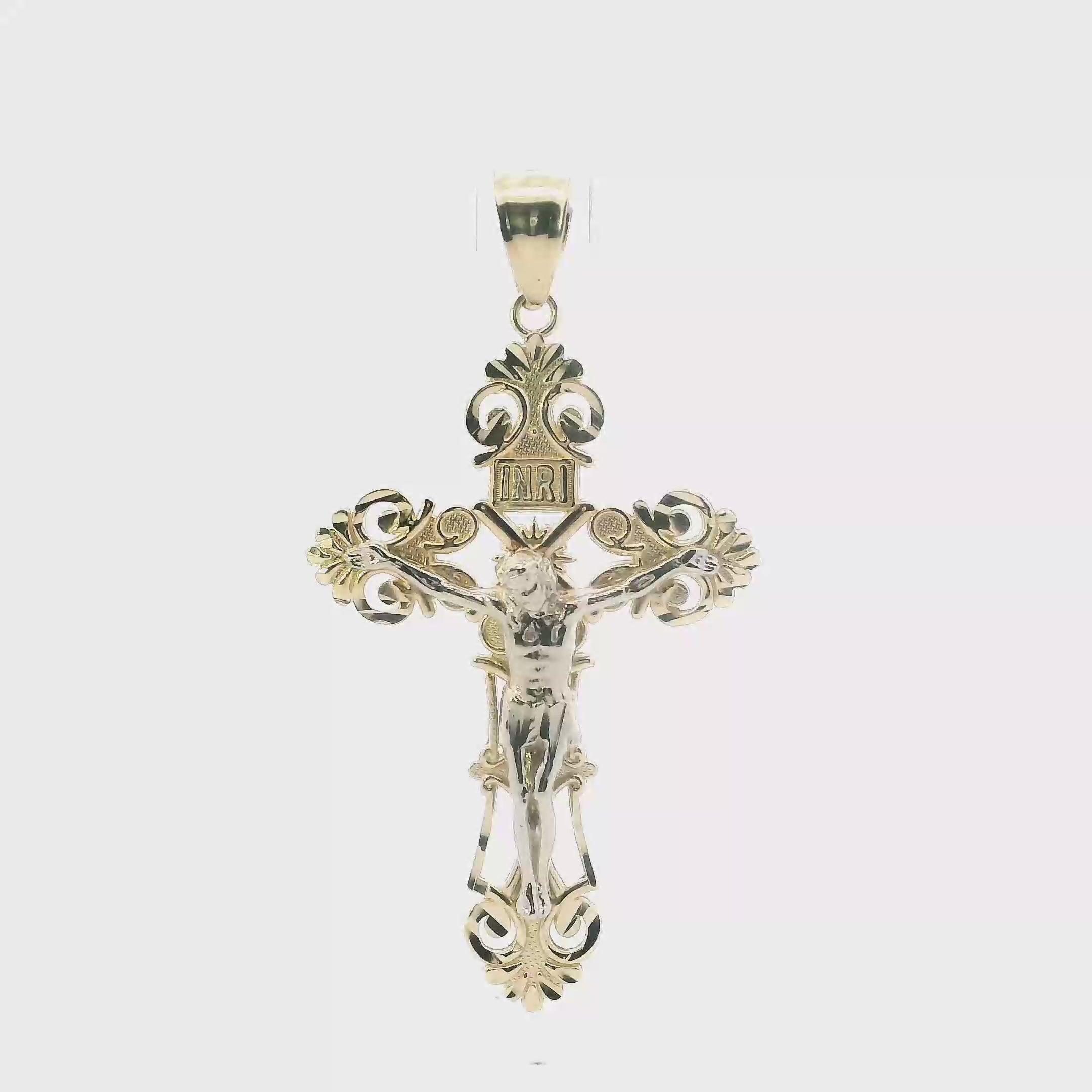 10K Yellow & White Gold Filigree Crucifix Pendant