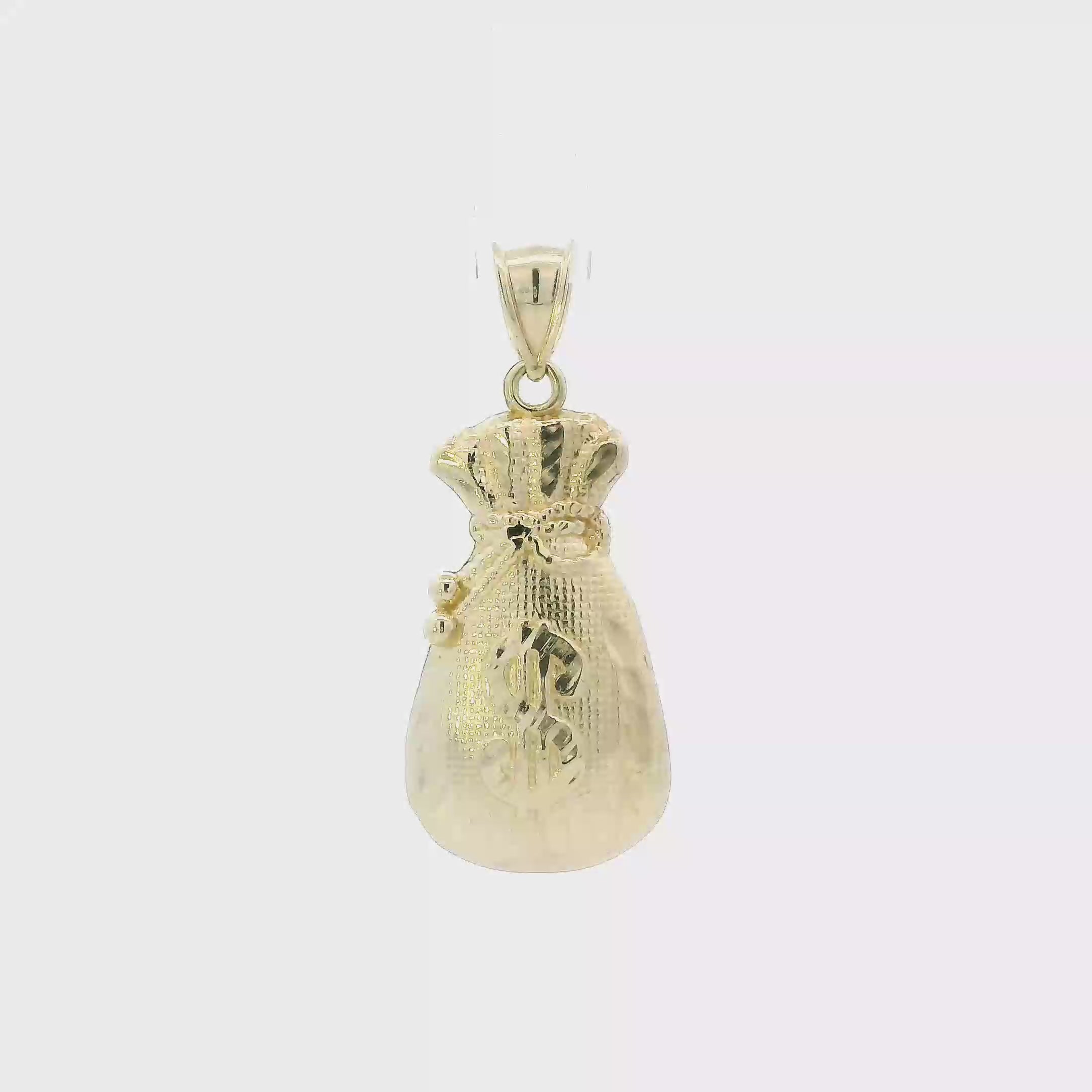 10K Yellow Gold Diamond Cut Money Bag Pendant