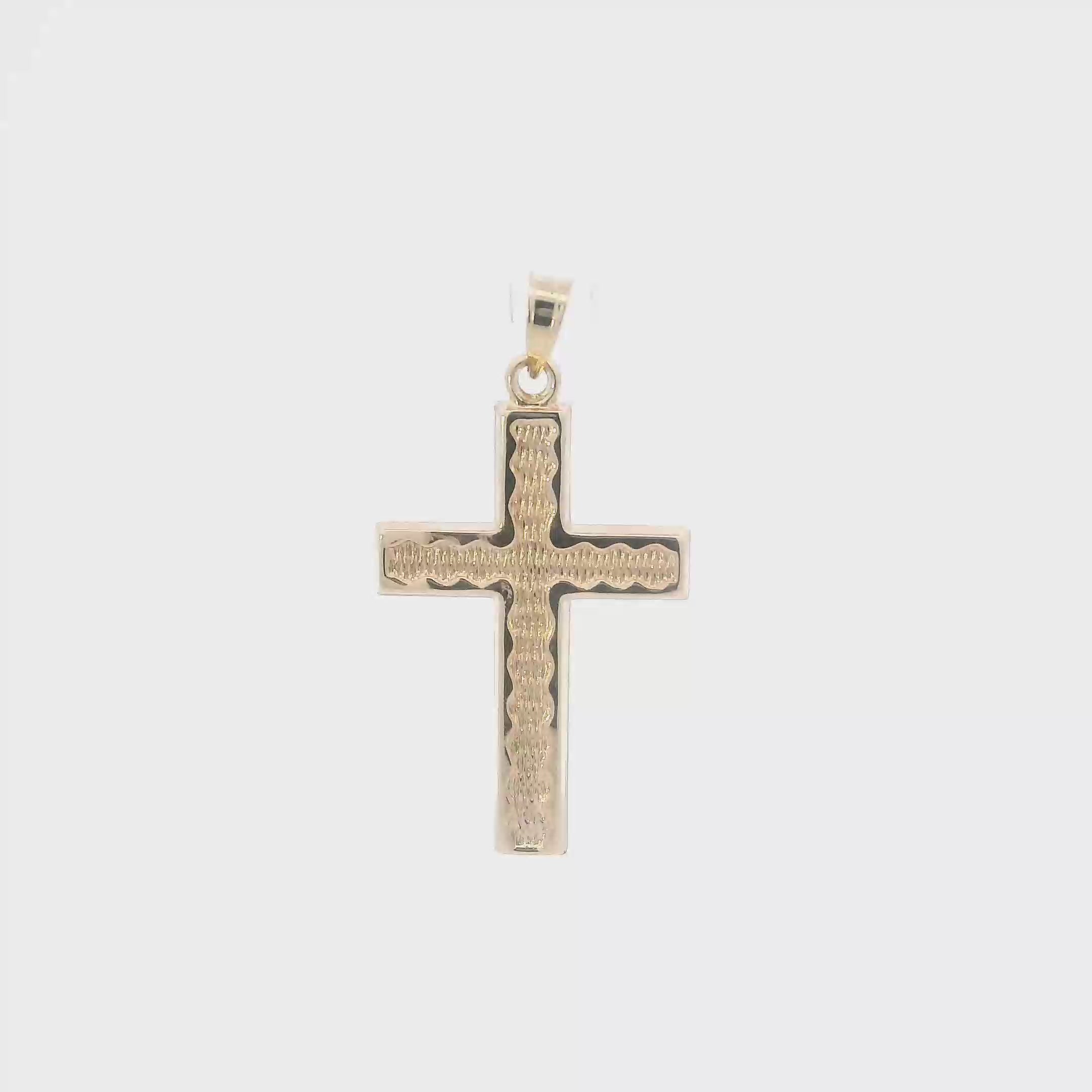 14K Yellow Gold Diamond Cut Design Cross Pendant
