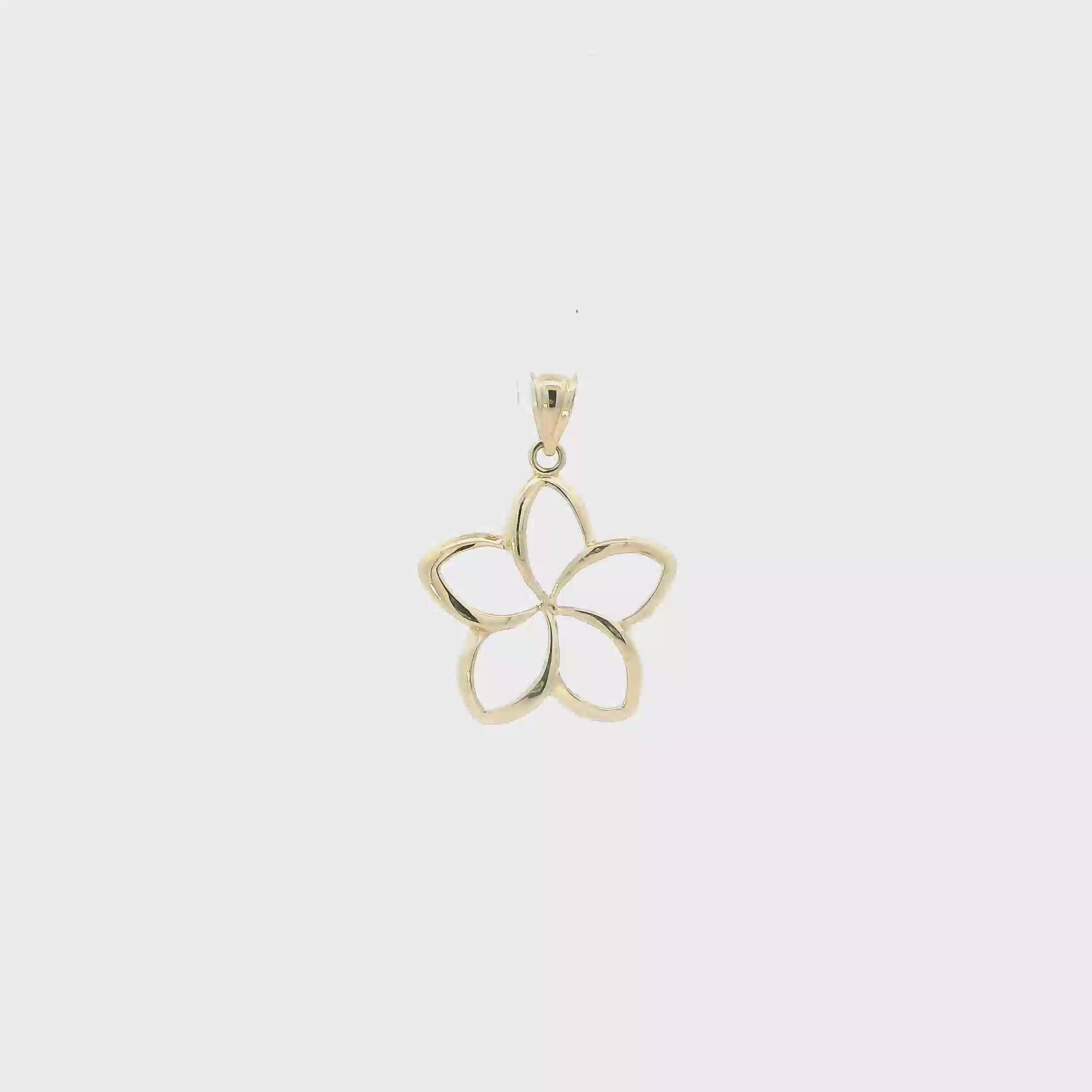 14K Yellow Gold Outline Plumeria Flower Pendant