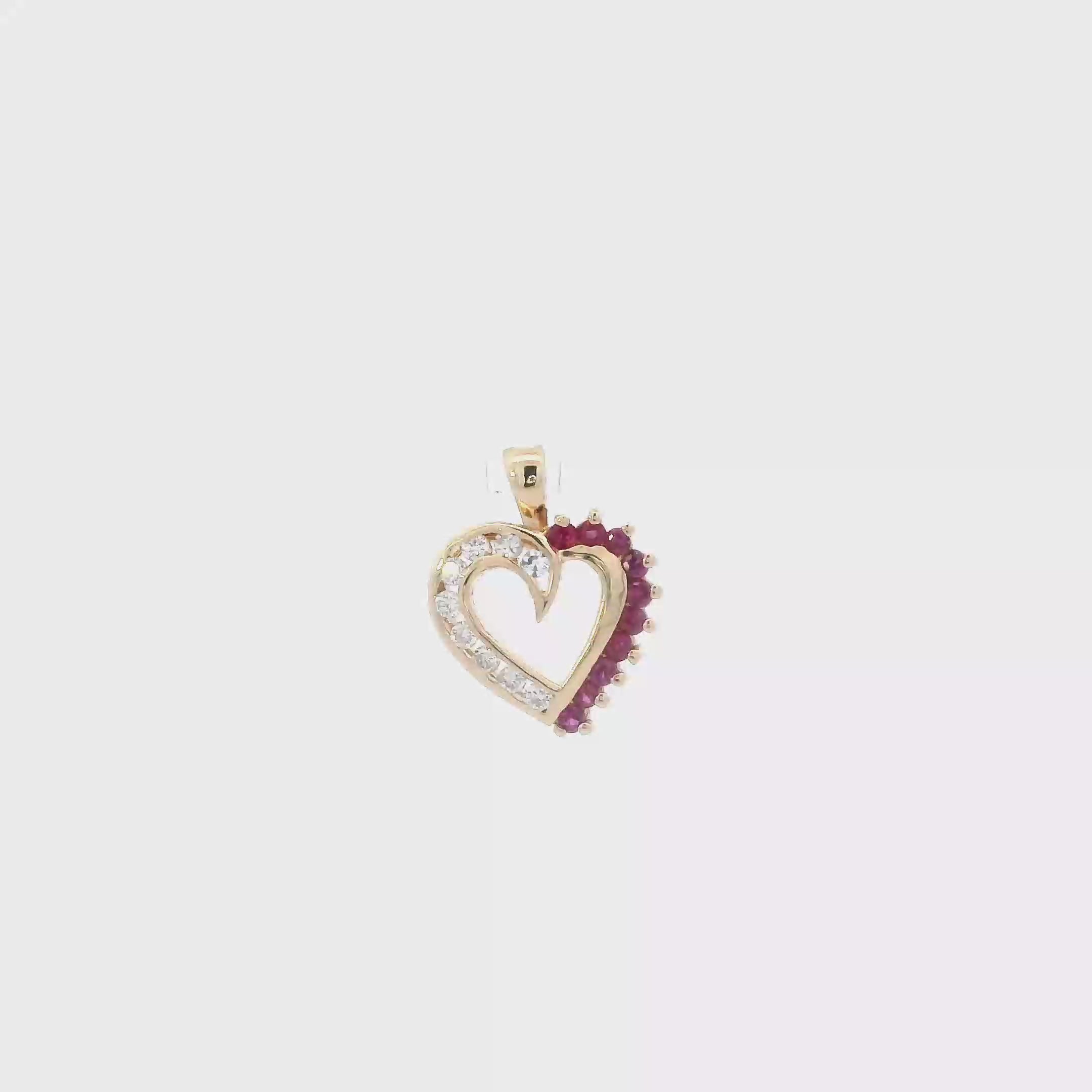 14K Yellow Gold Diamond & Ruby Heart Pendant - 0.18ct