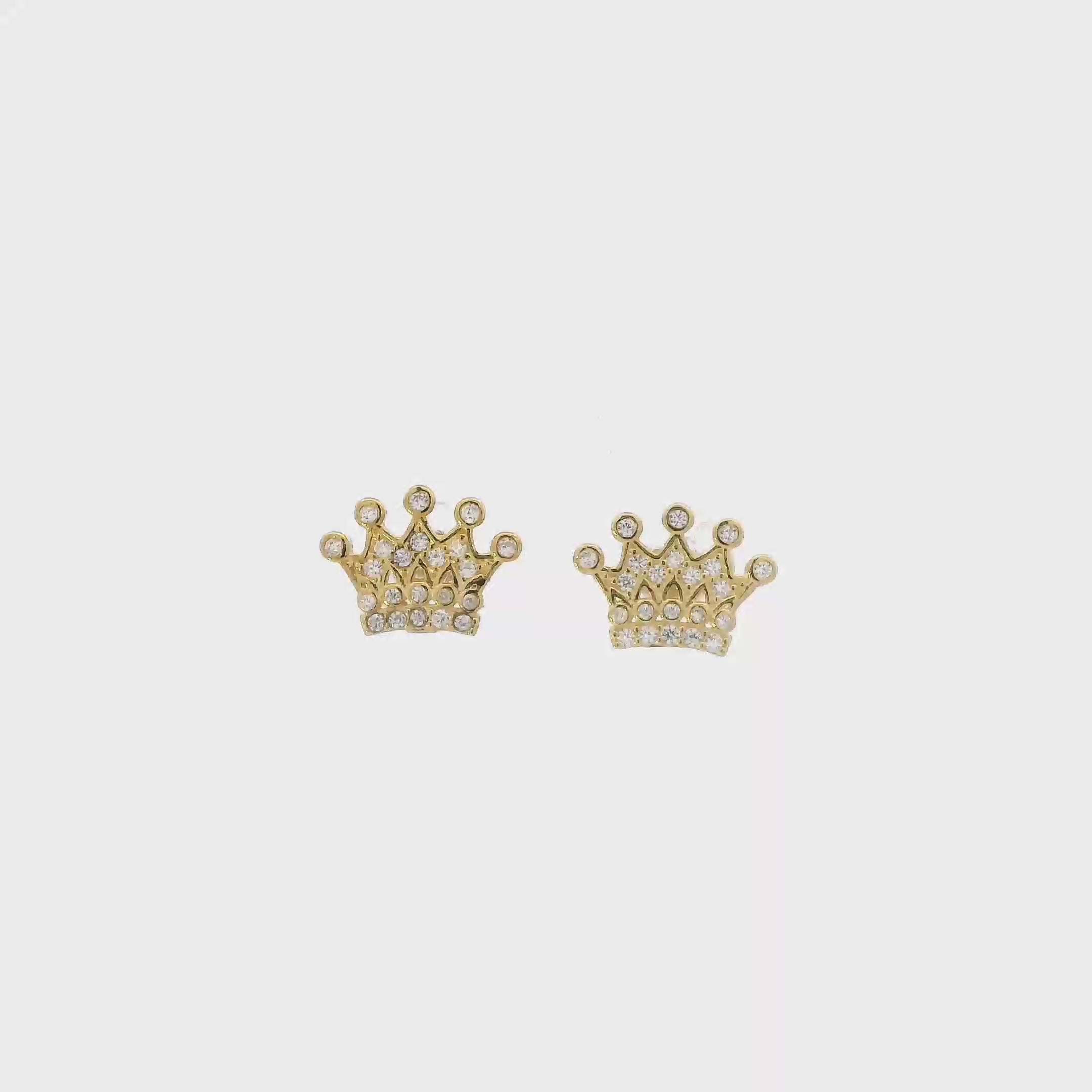 10K Yellow Gold Cz Crown Stud Earrings