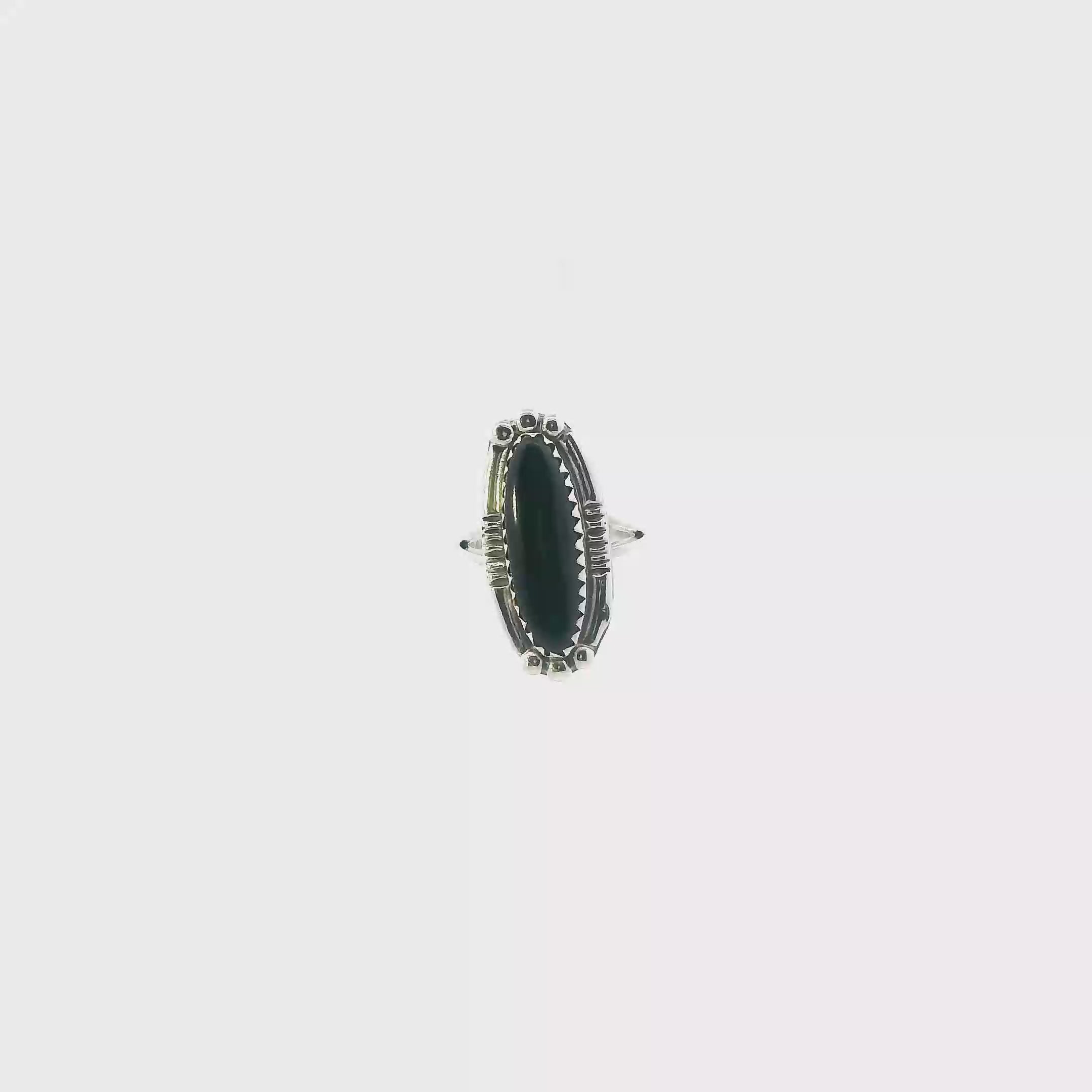 Sterling Silver Marquise Shape Black Onyx Ring