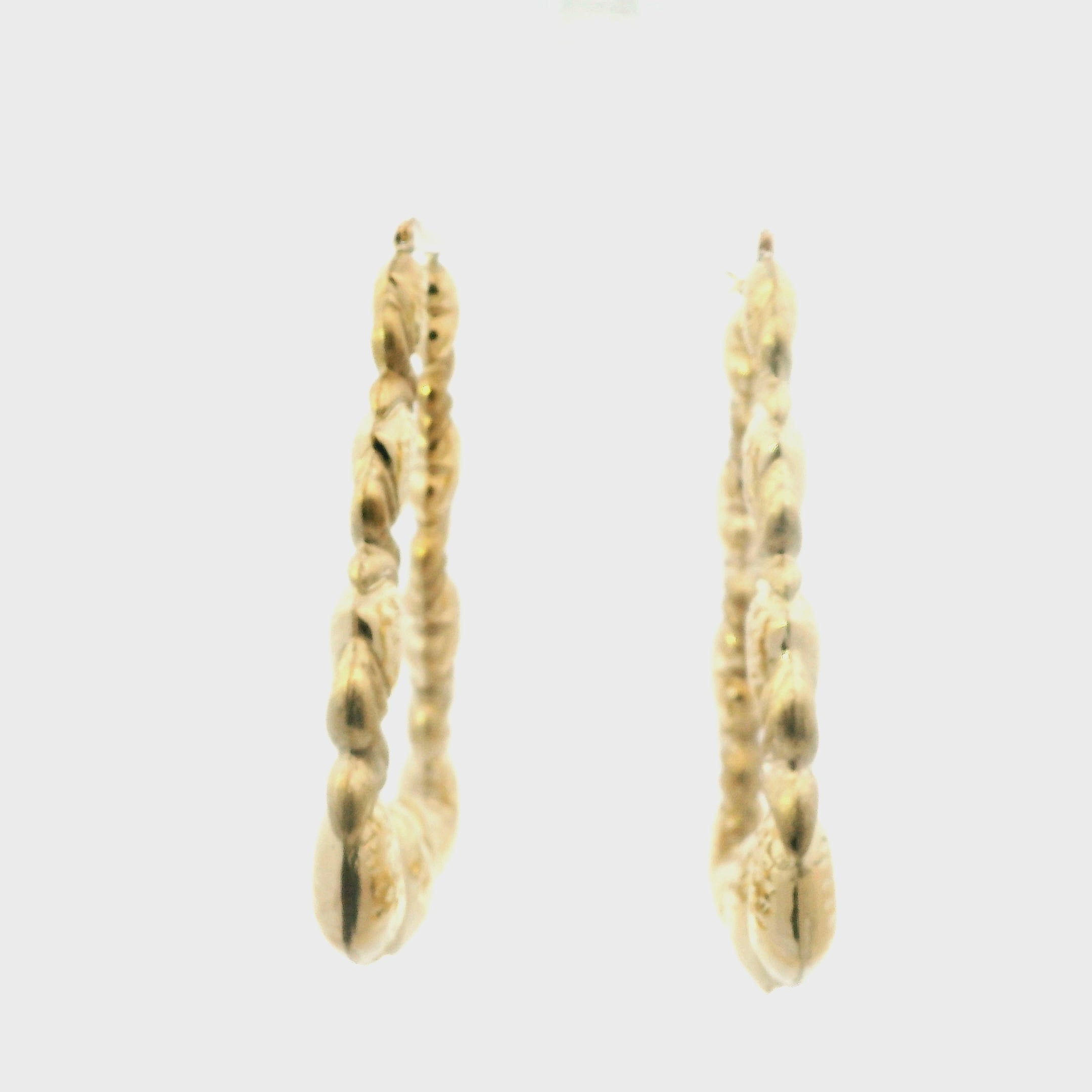 10K Yellow Gold Triangle Bamboo With Hearts Earrings