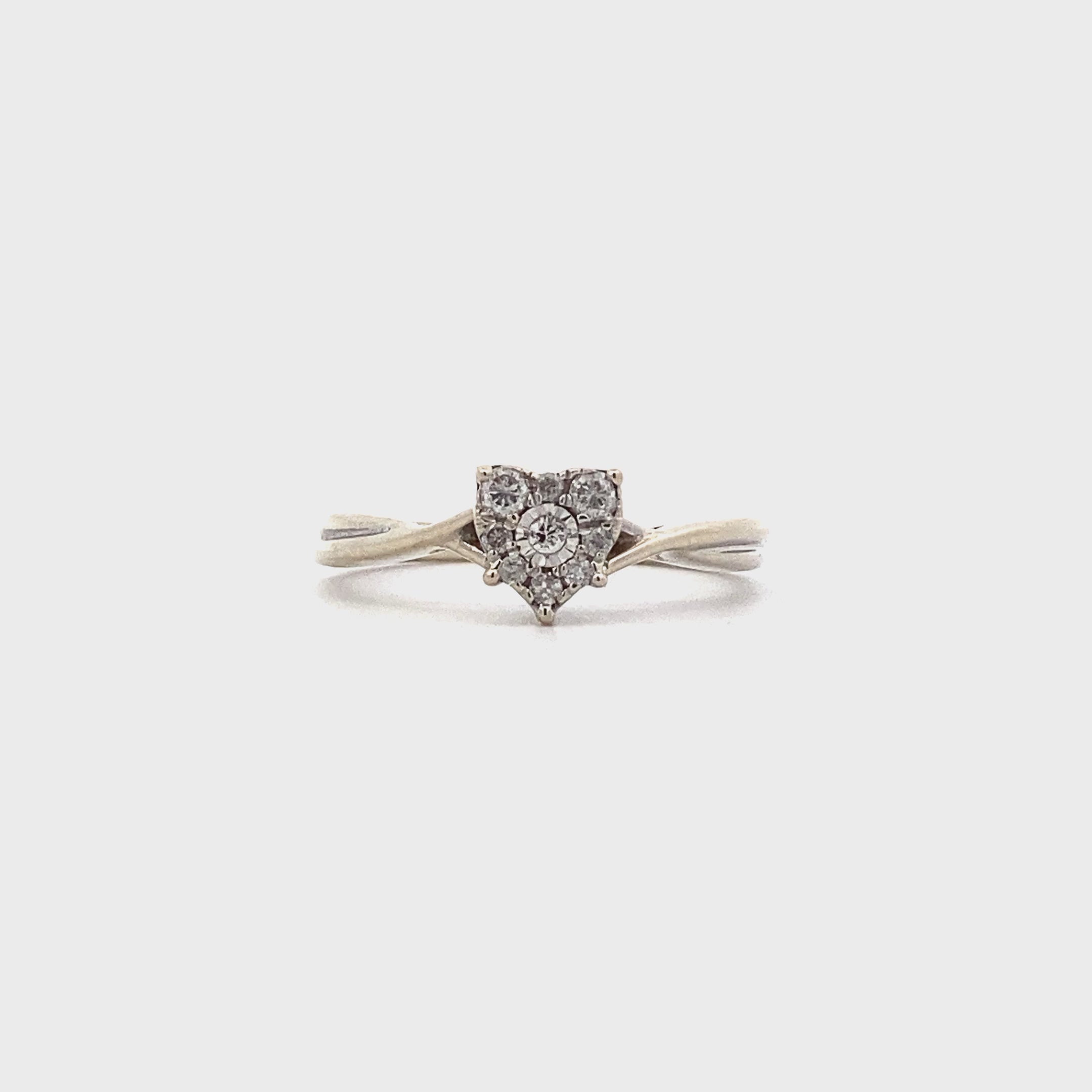10K White Gold Diamond Heart Ring - 0.11ct