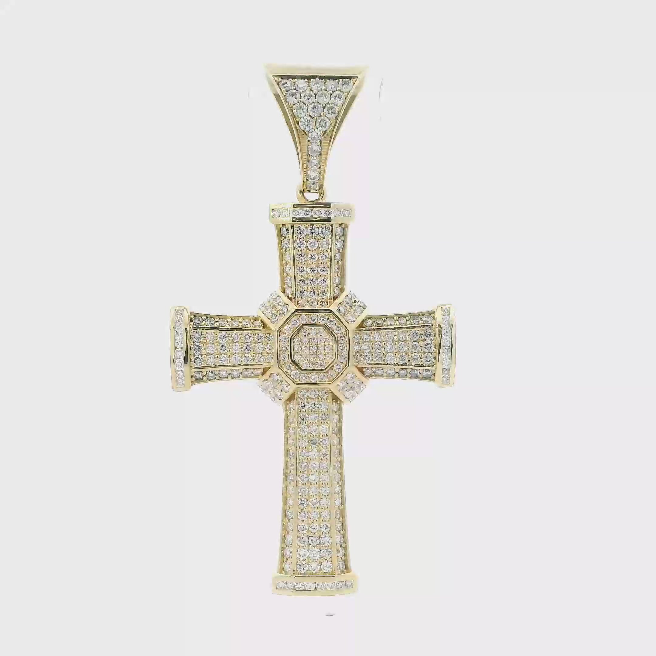 14K Yellow Gold Lab Grown Diamond Cross Pendant - 3.10ct