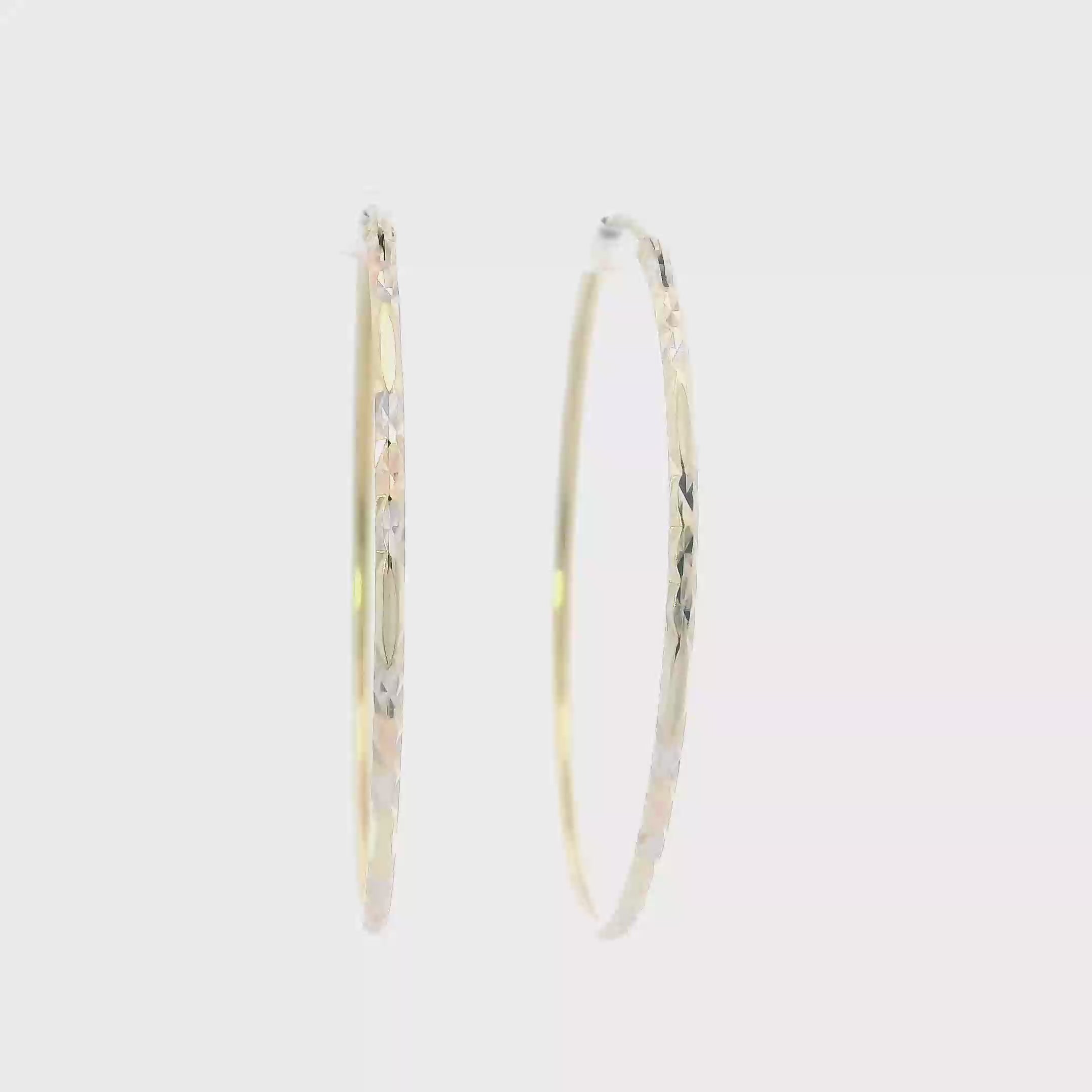 14K Yellow Gold Diamond Cut Design Hoop Earrings