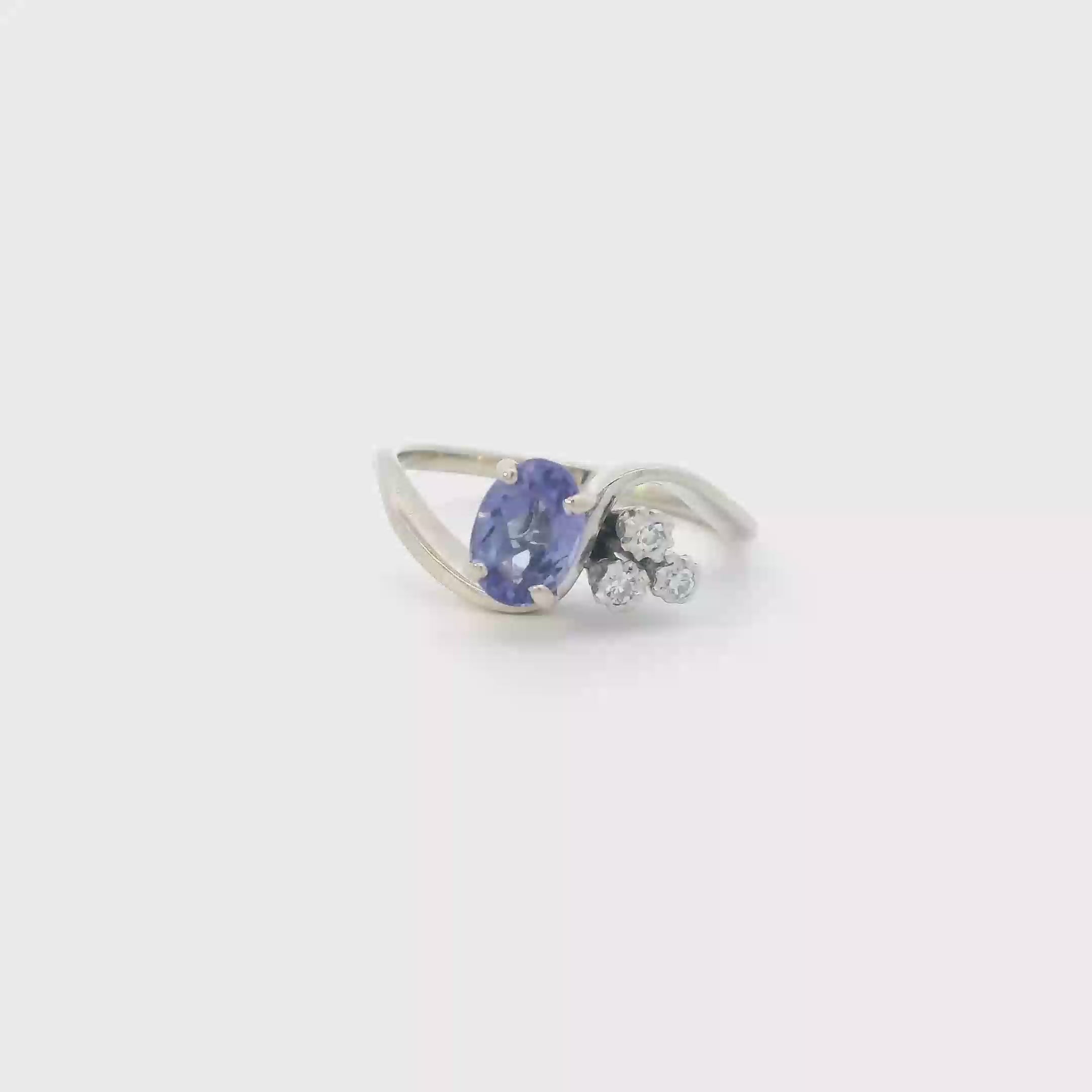 18K White Gold Tanzanite & Diamond Womens Ring - 0.03ct