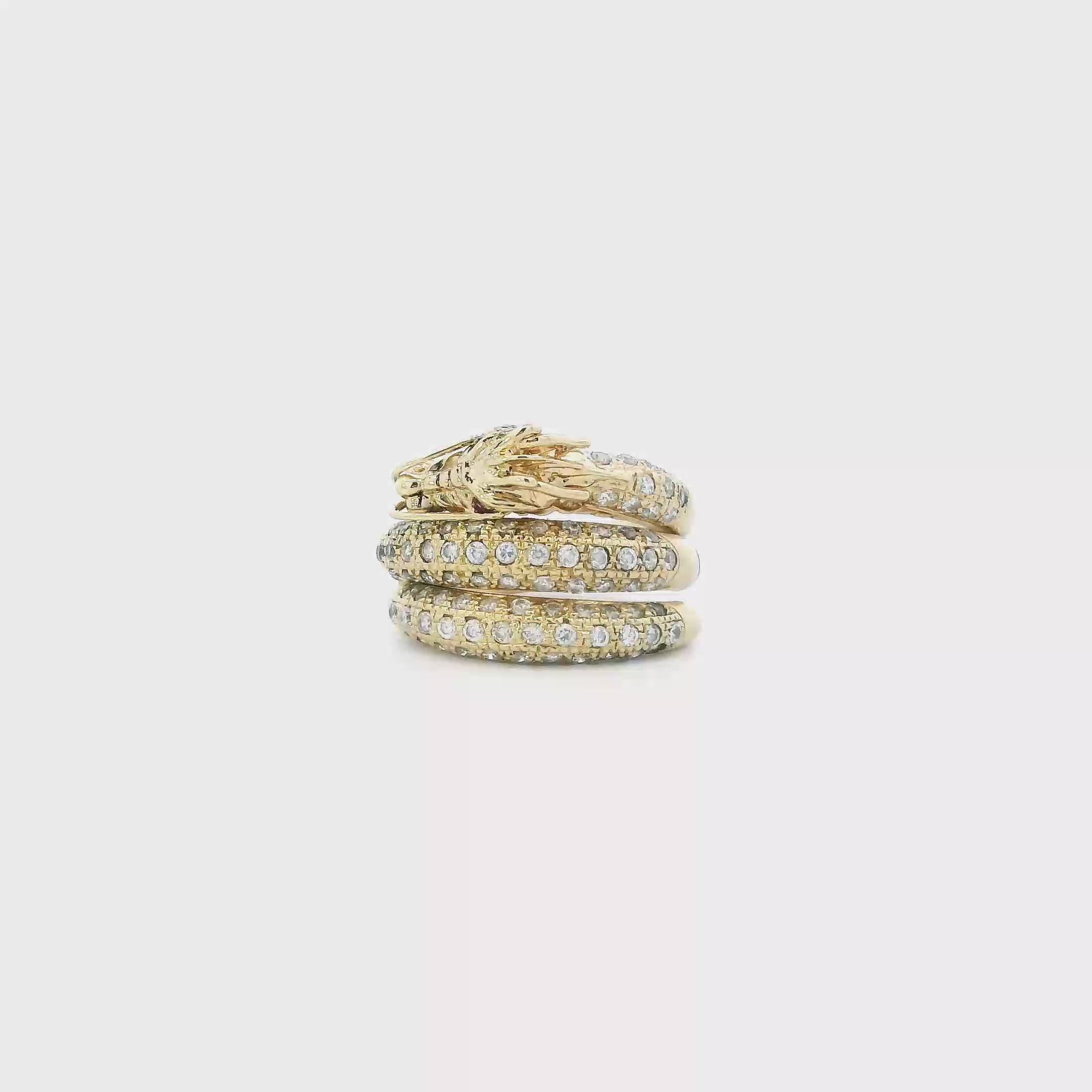 14K Yellow Gold Cz Expandable Dragon Womens Ring