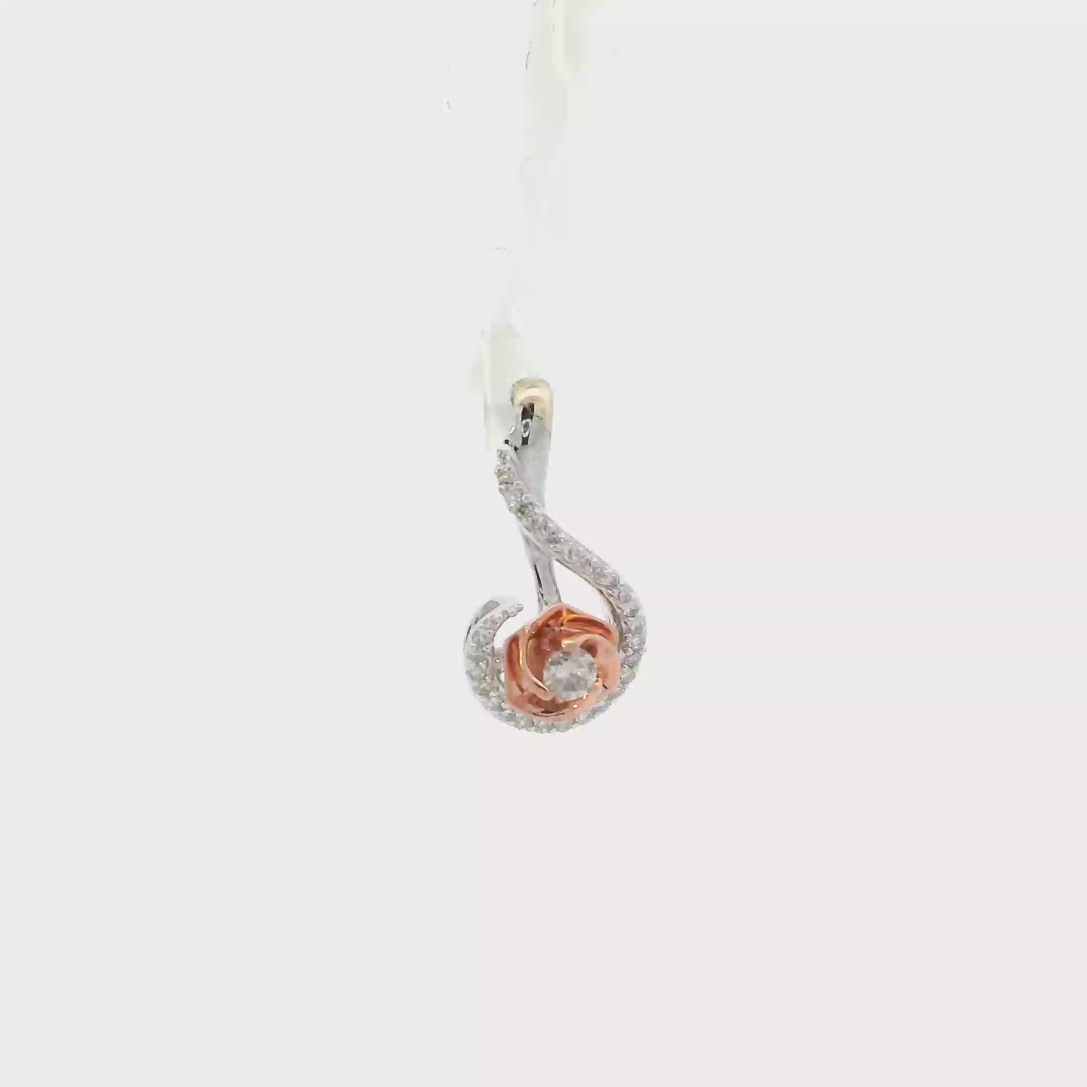 10K White & Rose Gold Diamond Rose Pendant - 0.13ct