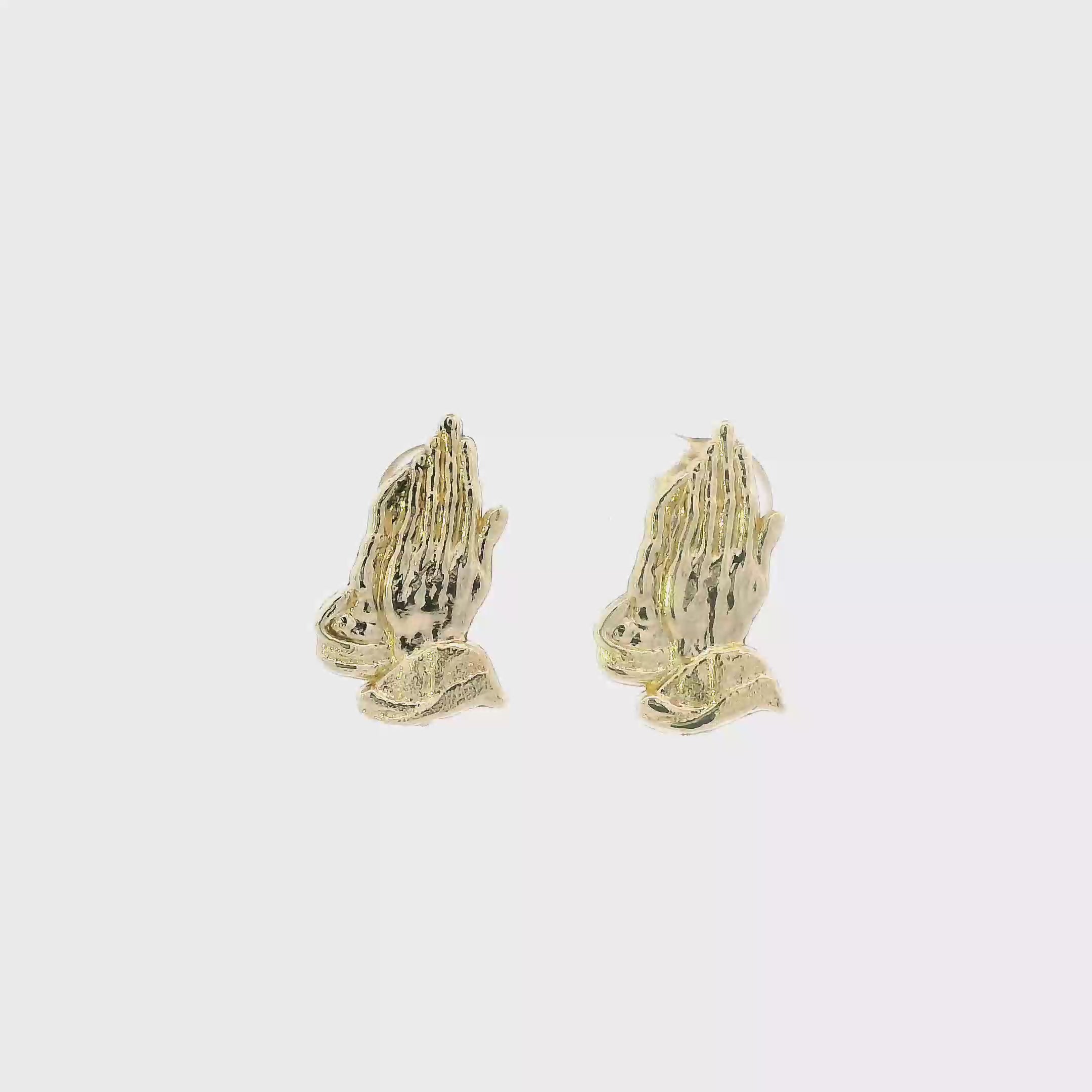 10K Yellow Gold Praying Hands Stud Earrings
