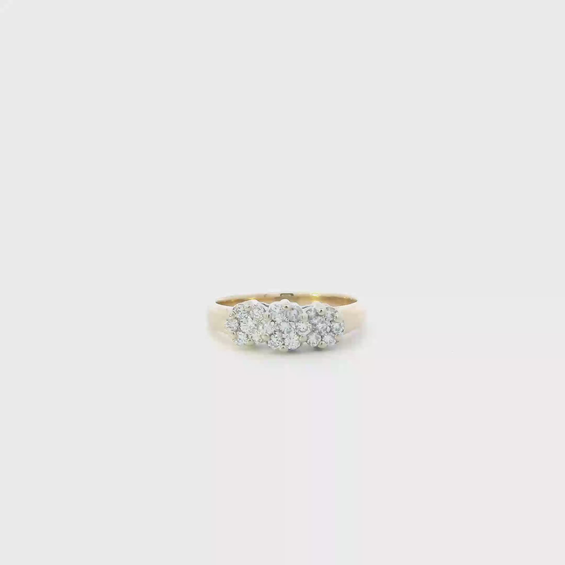 14K Yellow Gold Diamond Flower Cluster Womens Ring - 0.50ct