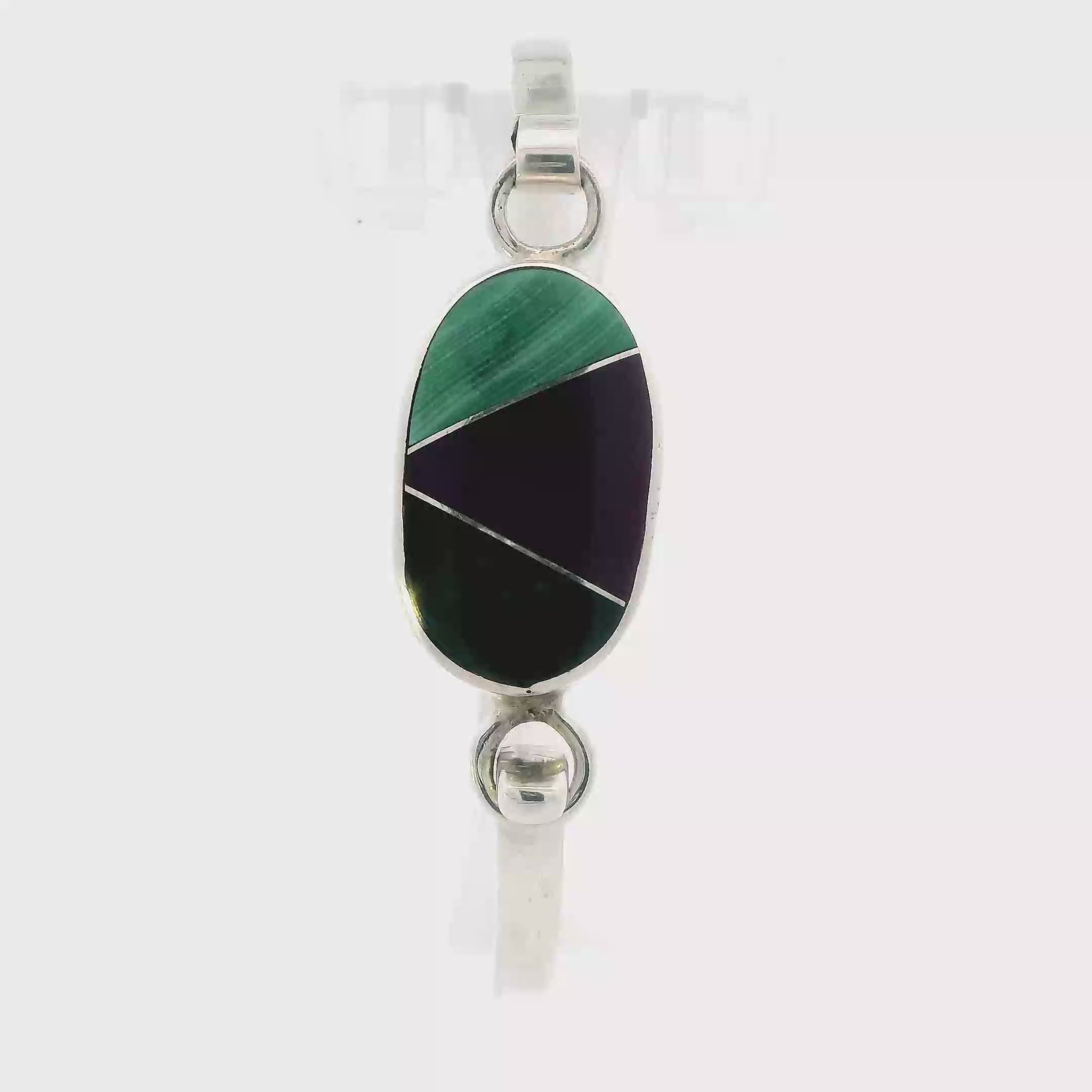 Vintage Sterling Silver Sugilite & Malachite Bangle Bracelet