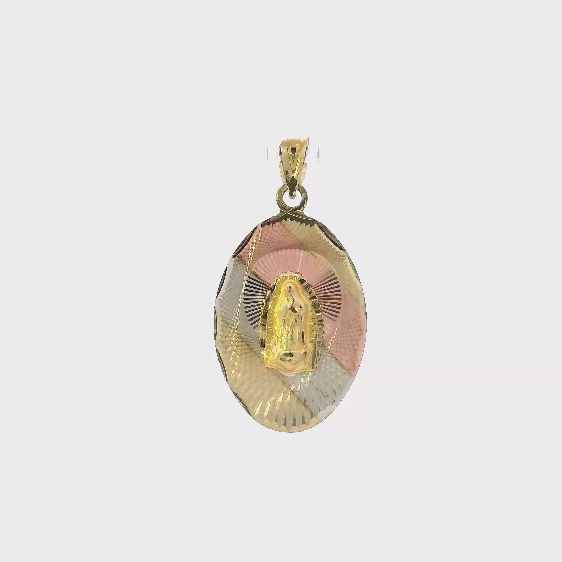 10K Tri-Color Gold Oval Double Sided Religious Pendant