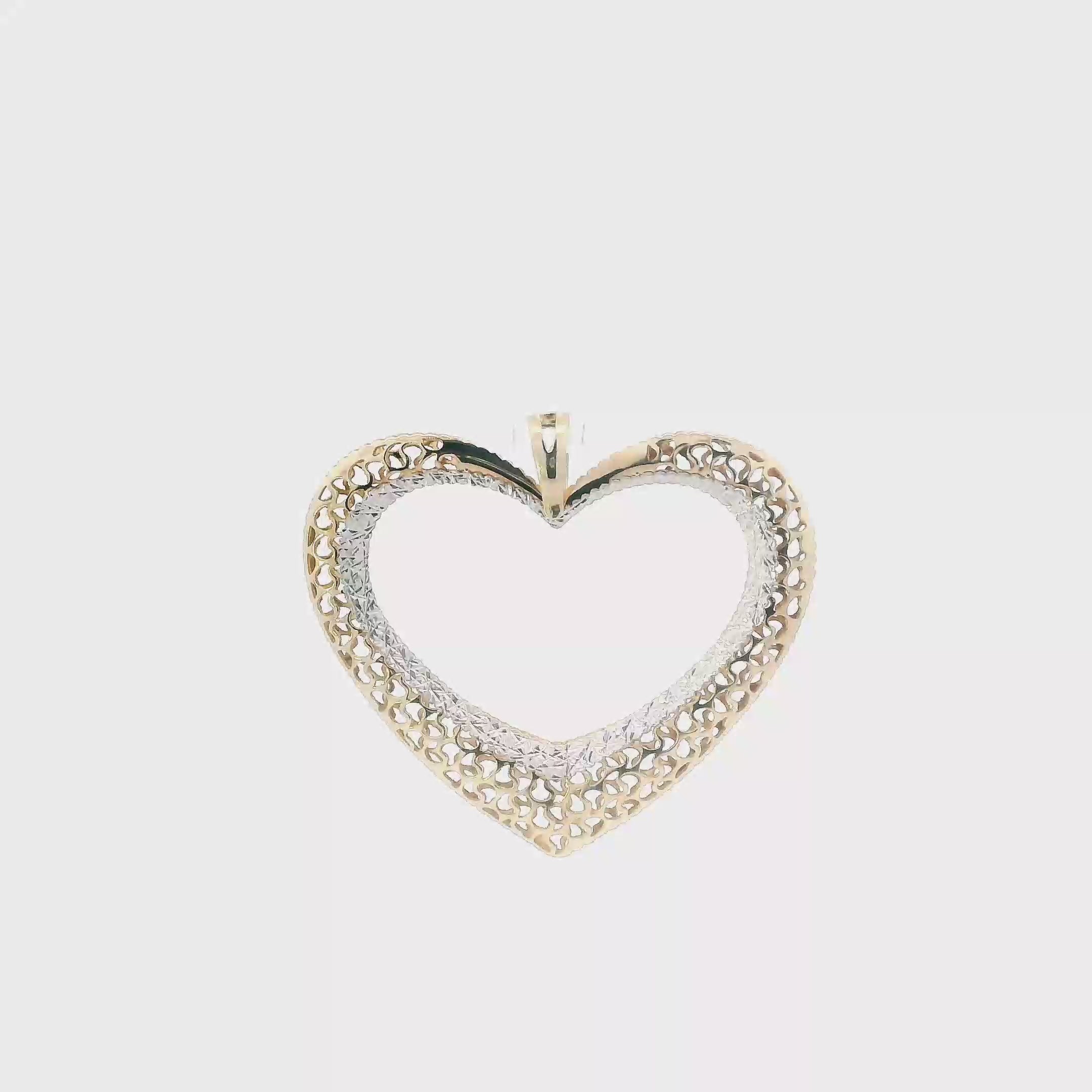 14K Yellow & White Gold Filigree Open Heart Pendant