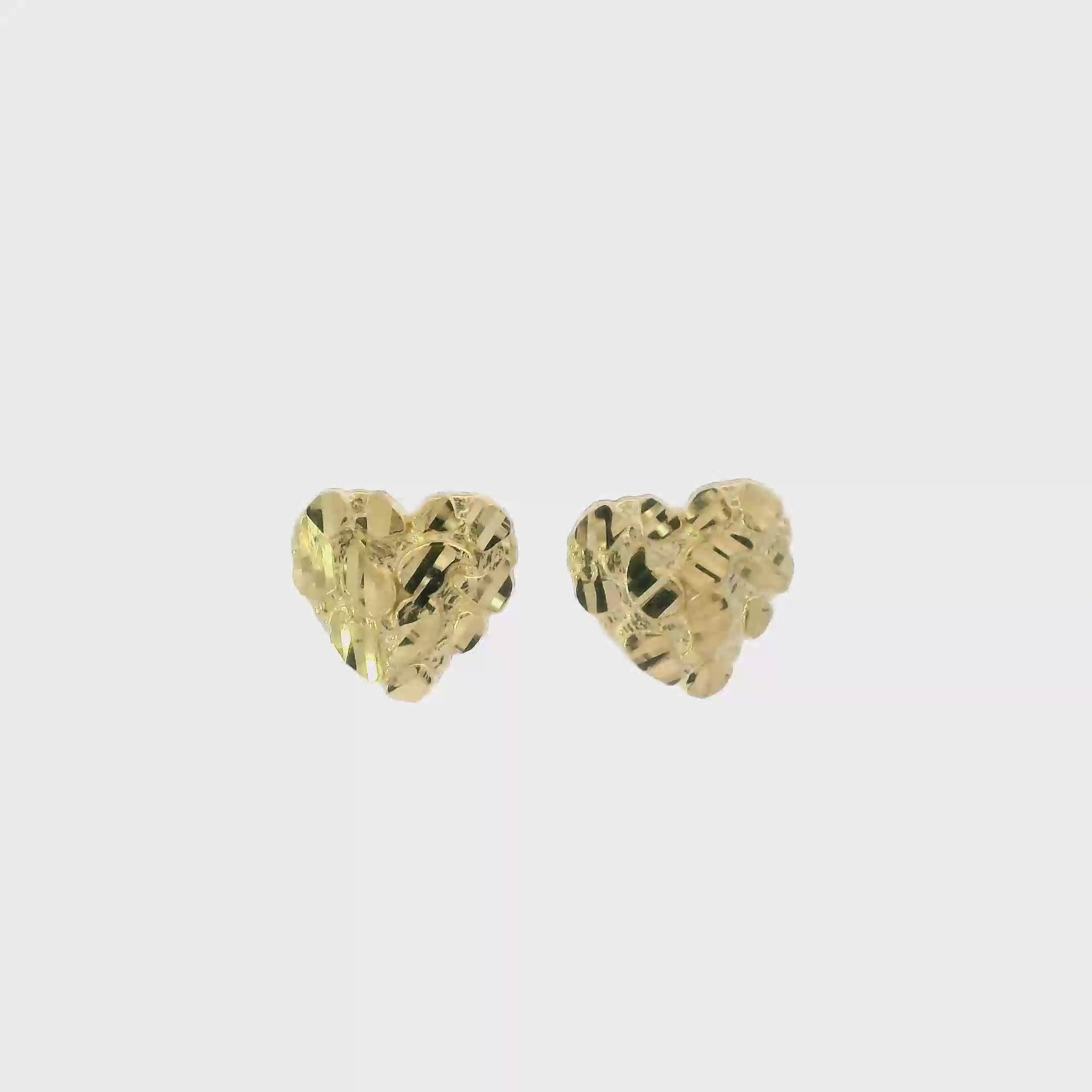 10K Yellow Gold Nugget Heart Earrings