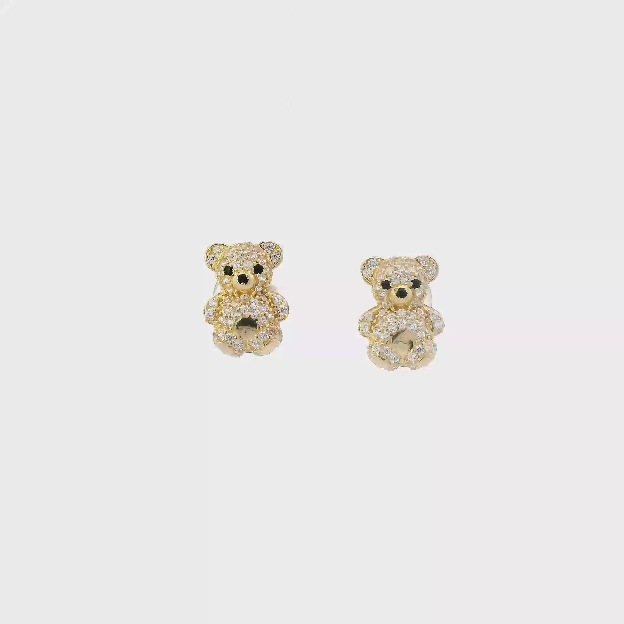 14K Yellow Gold Teddy Bear Stud Earrings