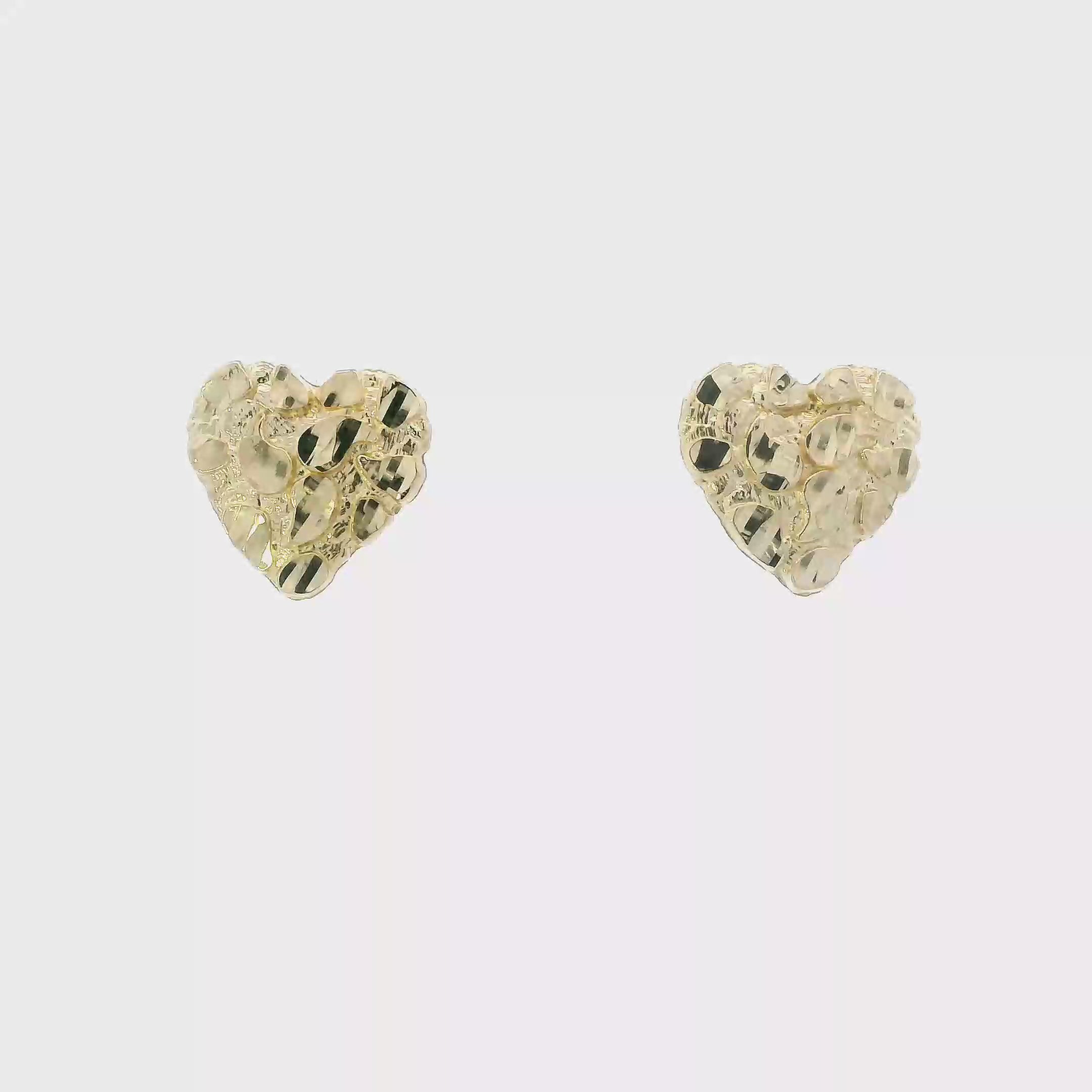 10K Yellow Gold Nugget Heart Stud Earrings