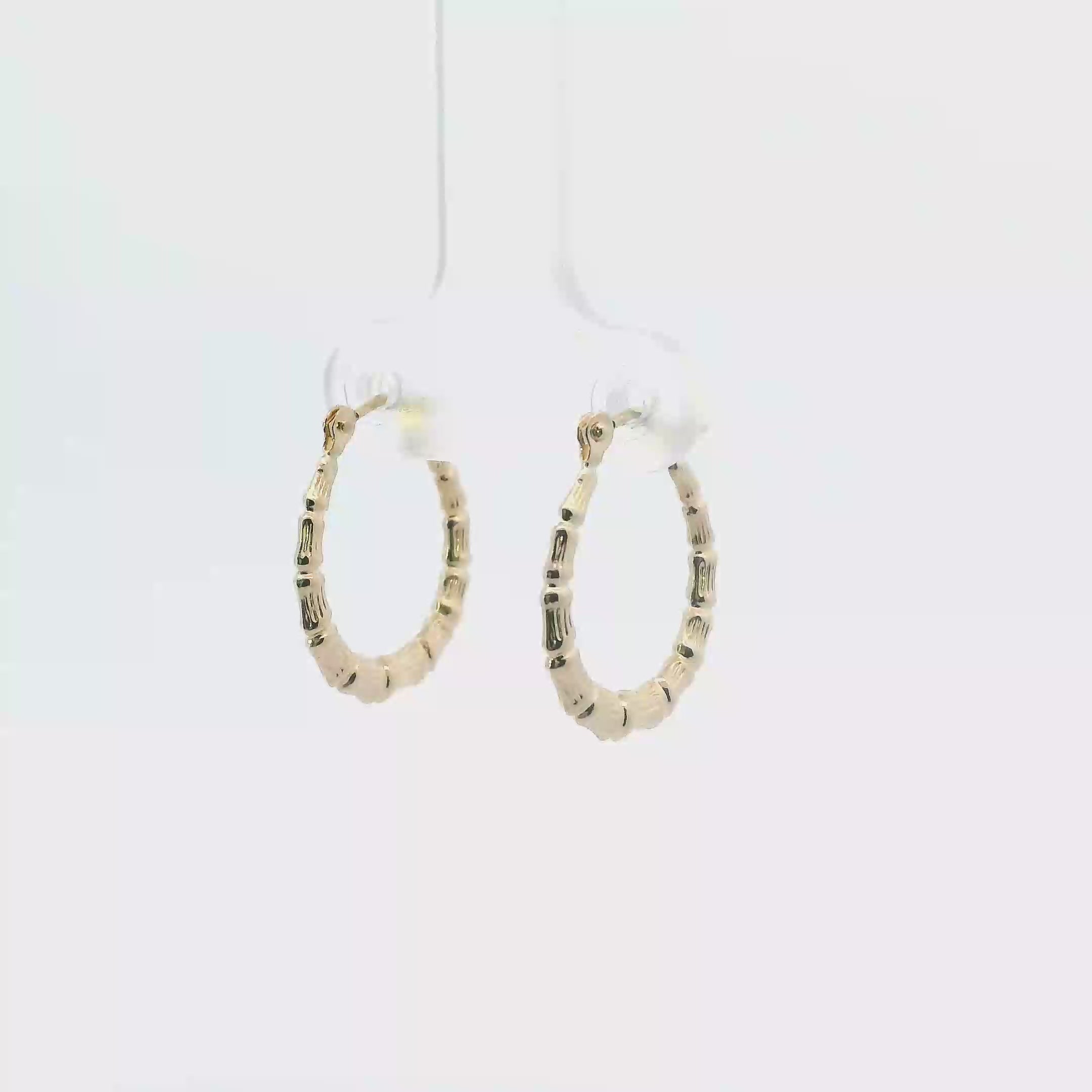 14K Yellow Gold Bamboo Hoop Earrings