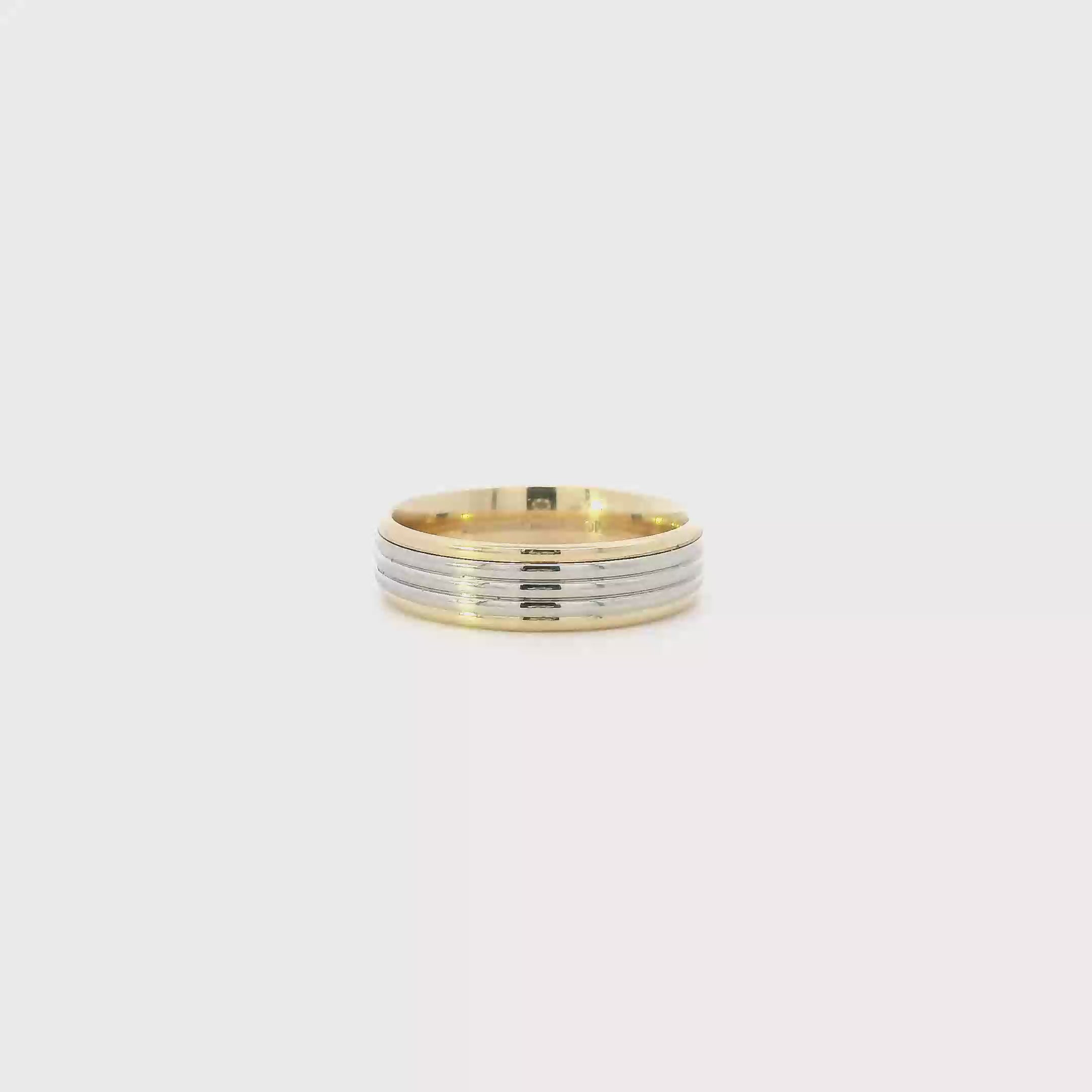 14K Yellow & White Gold Grooved Comfort Band Ring