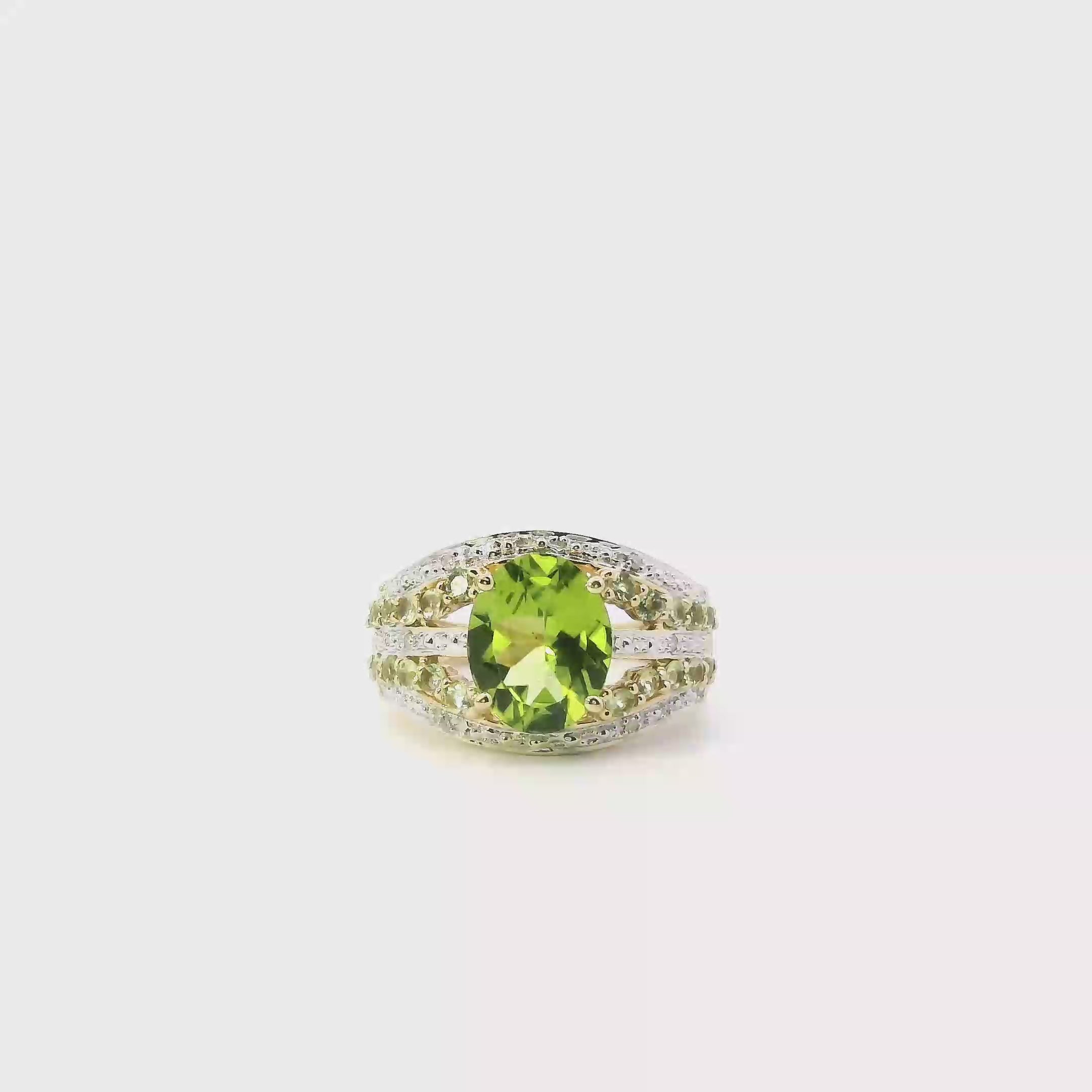 14K Yellow Peridot & Diamond Women's Ring-0.05ct