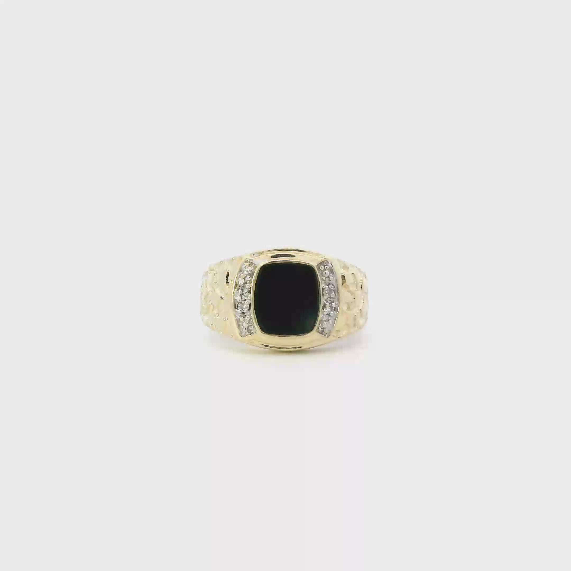 10K Yellow Gold Black Onyx Nugget Mens Ring