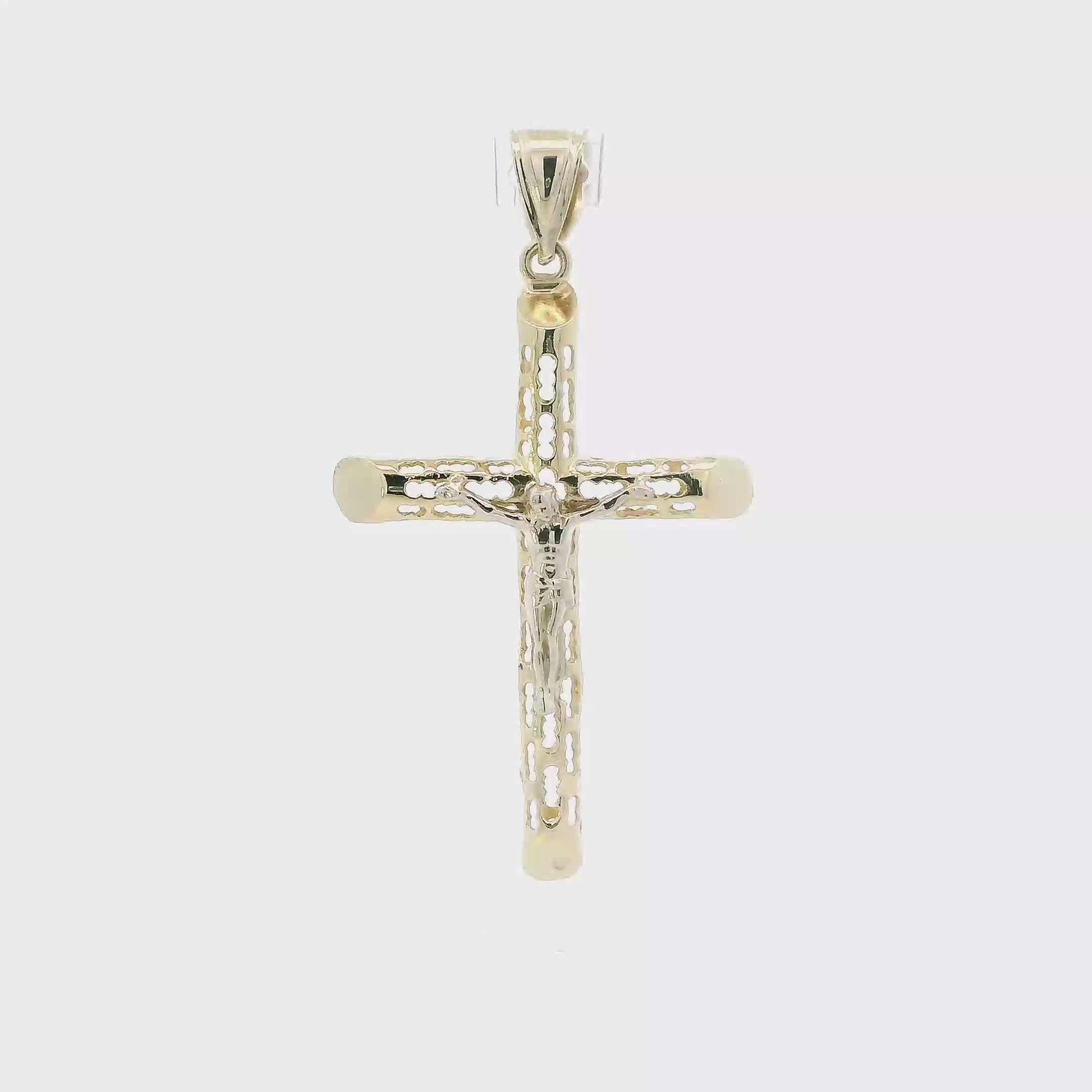 14K Yellow & White Gold Hollow Crucifix Pendant