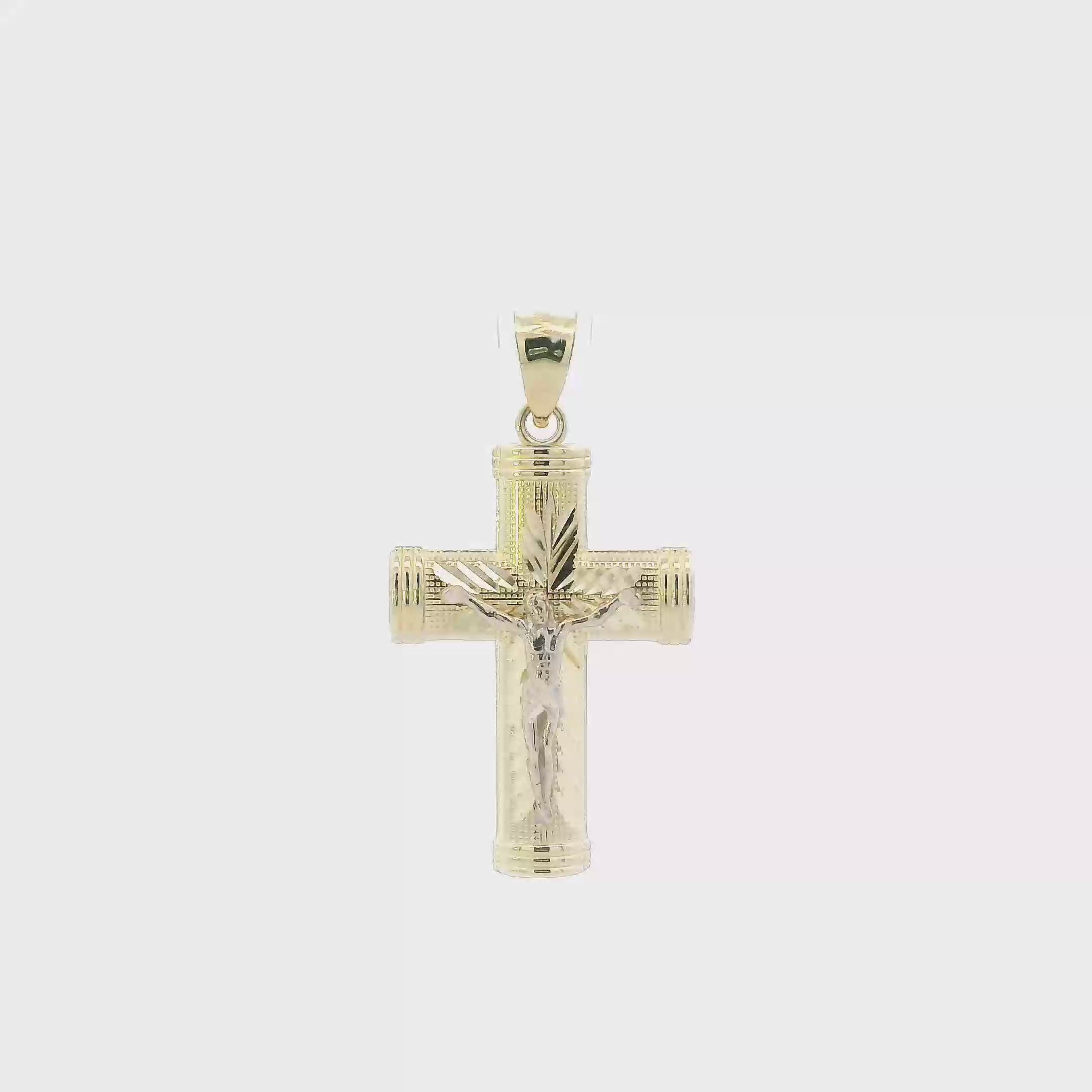 14K Yellow Gold Diamond Cut Crucifix Pendant