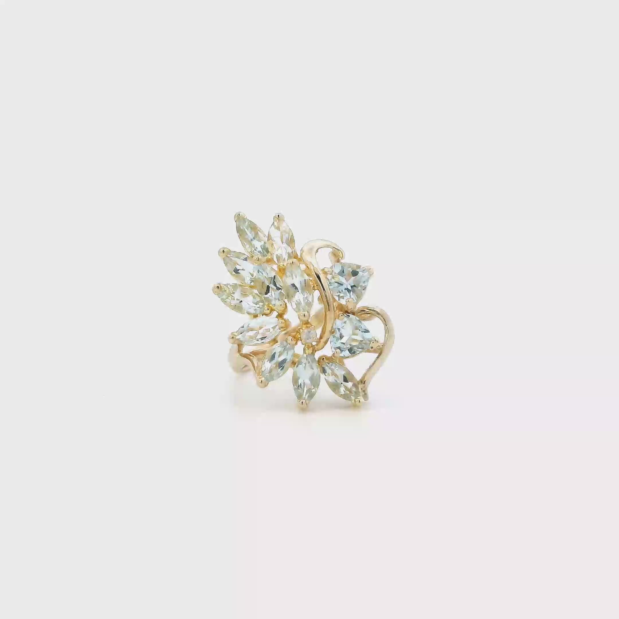 14K Yellow Gold Aquamarine & Diamond Womens Ring - 0.01ct