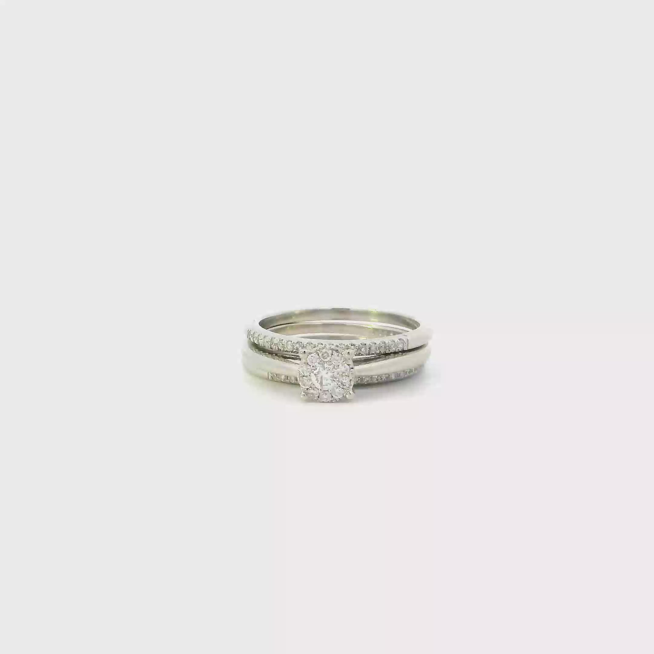 10K White Gold Diamond Women's Engagement & Wedding Ring Set - 0.46ct