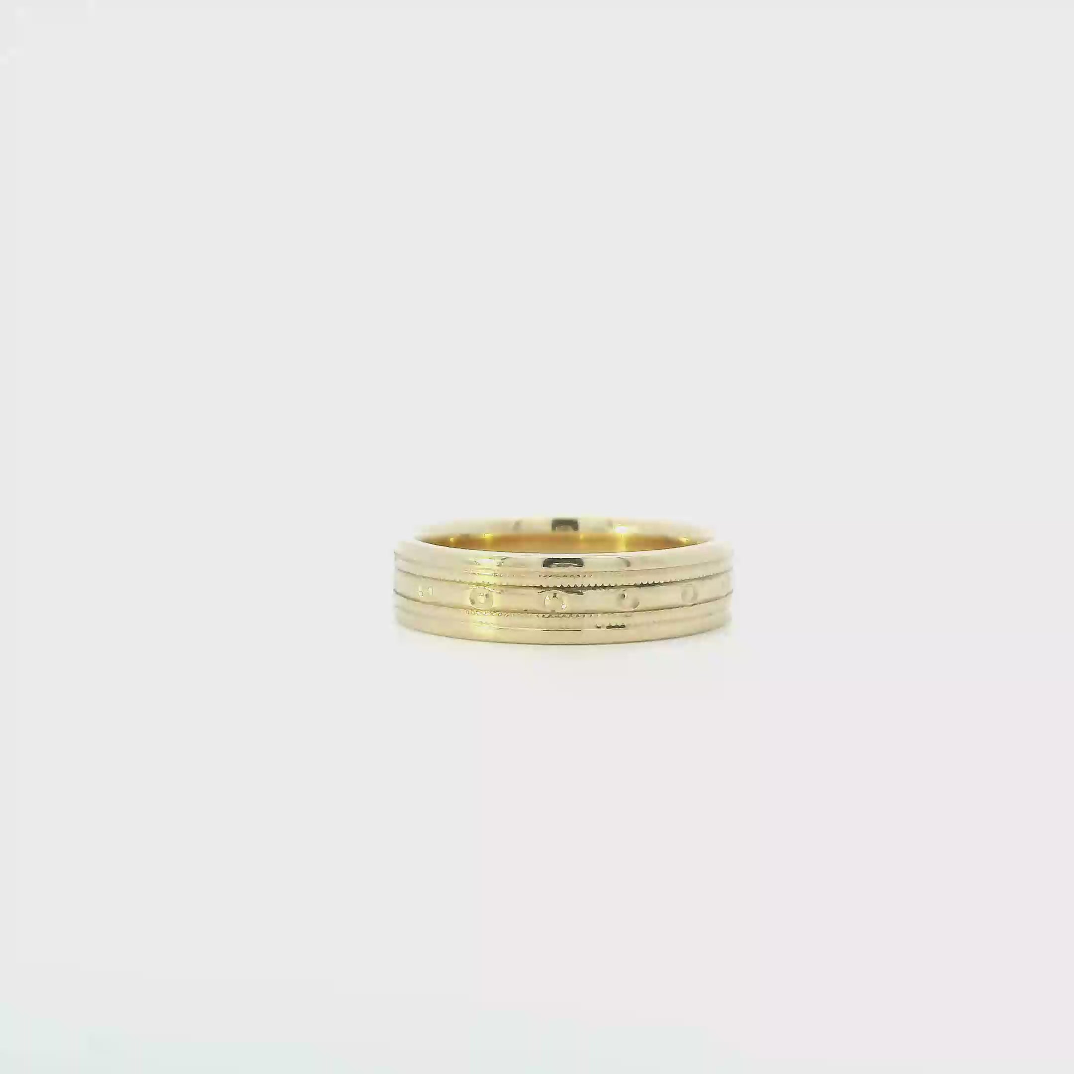 14K Yellow Gold Beaded Milgrain Design Mens Band