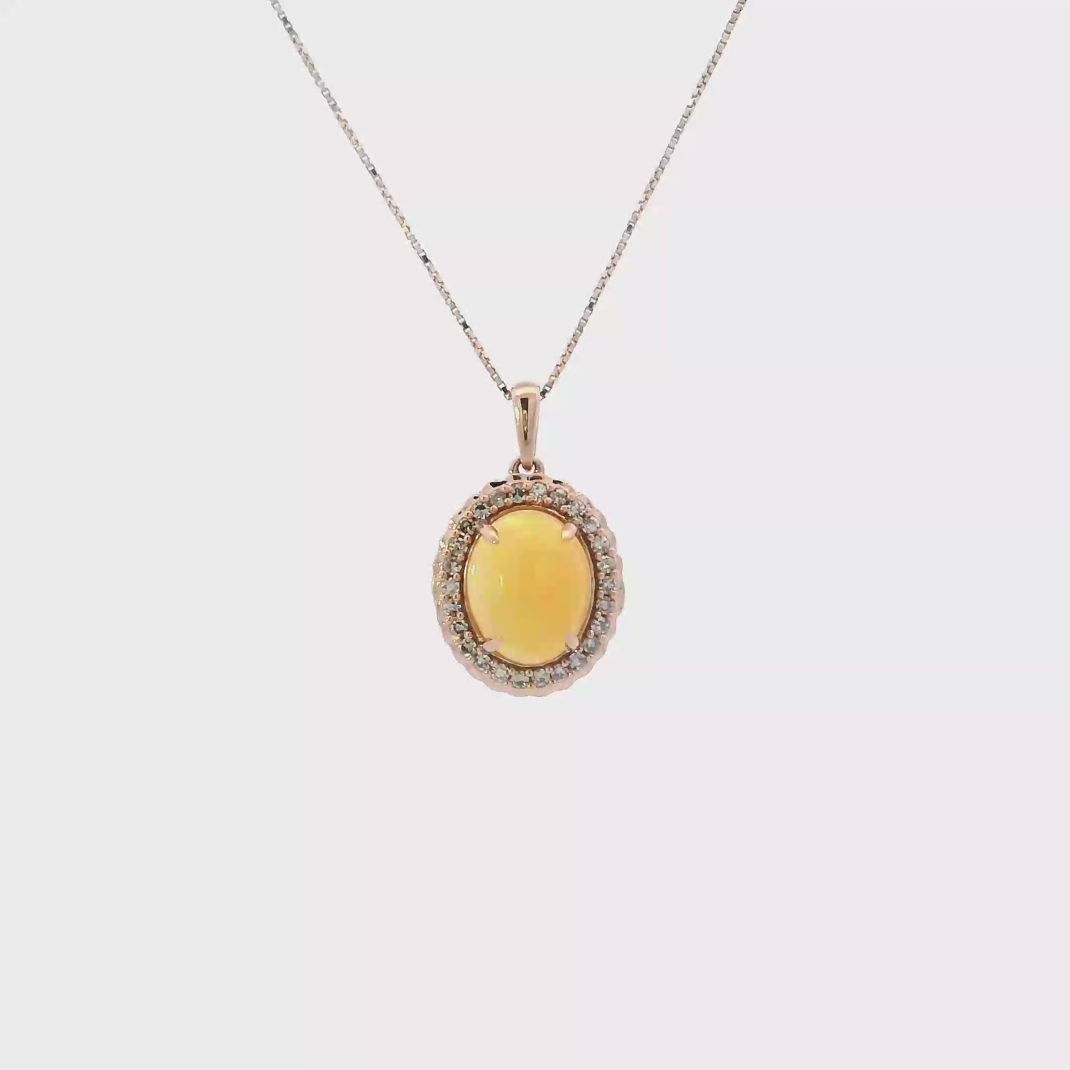 10K Rose Gold Fire Opal & Diamond Pendant & 18