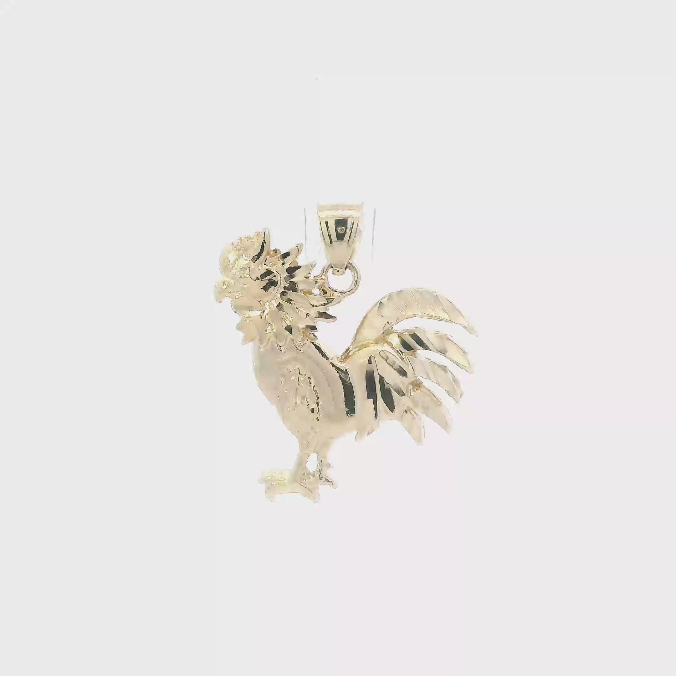 14K Yellow Gold Diamond Cut Rooster Pendant