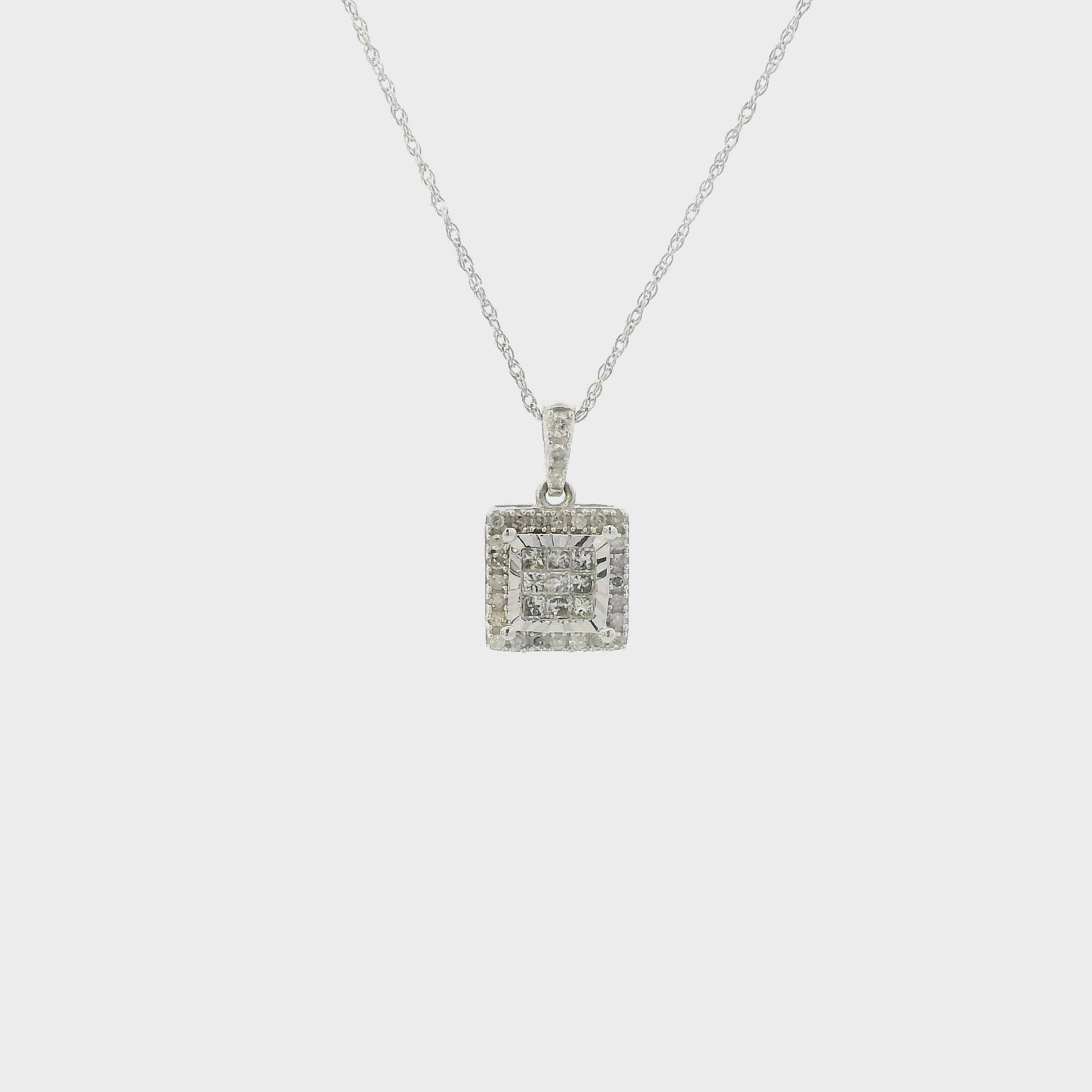 10K White Gold Diamond Pendant & Rope Chain Set - 0.18ct