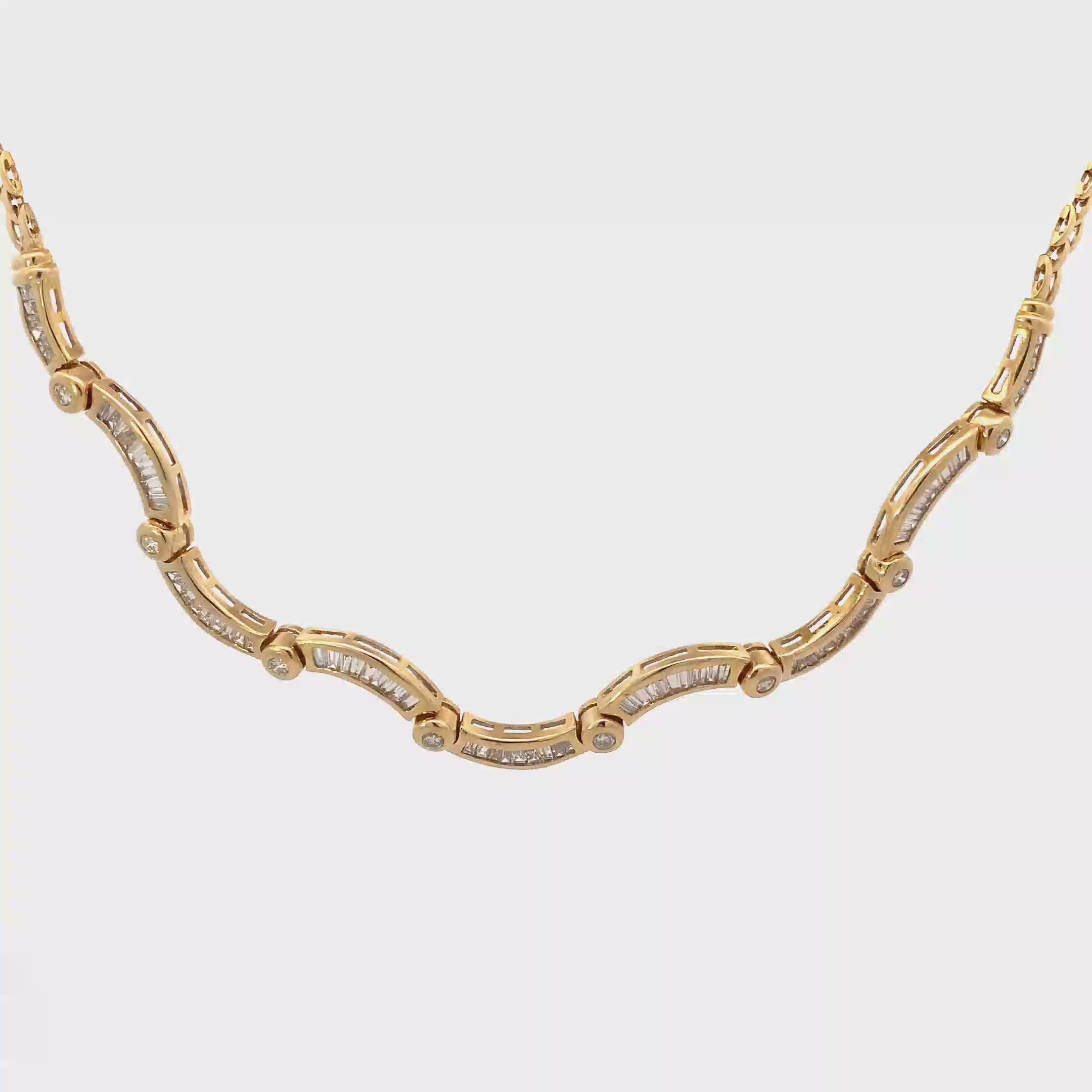 18K Yellow Gold Diamond Baguette Panther Necklace - 0.70ct