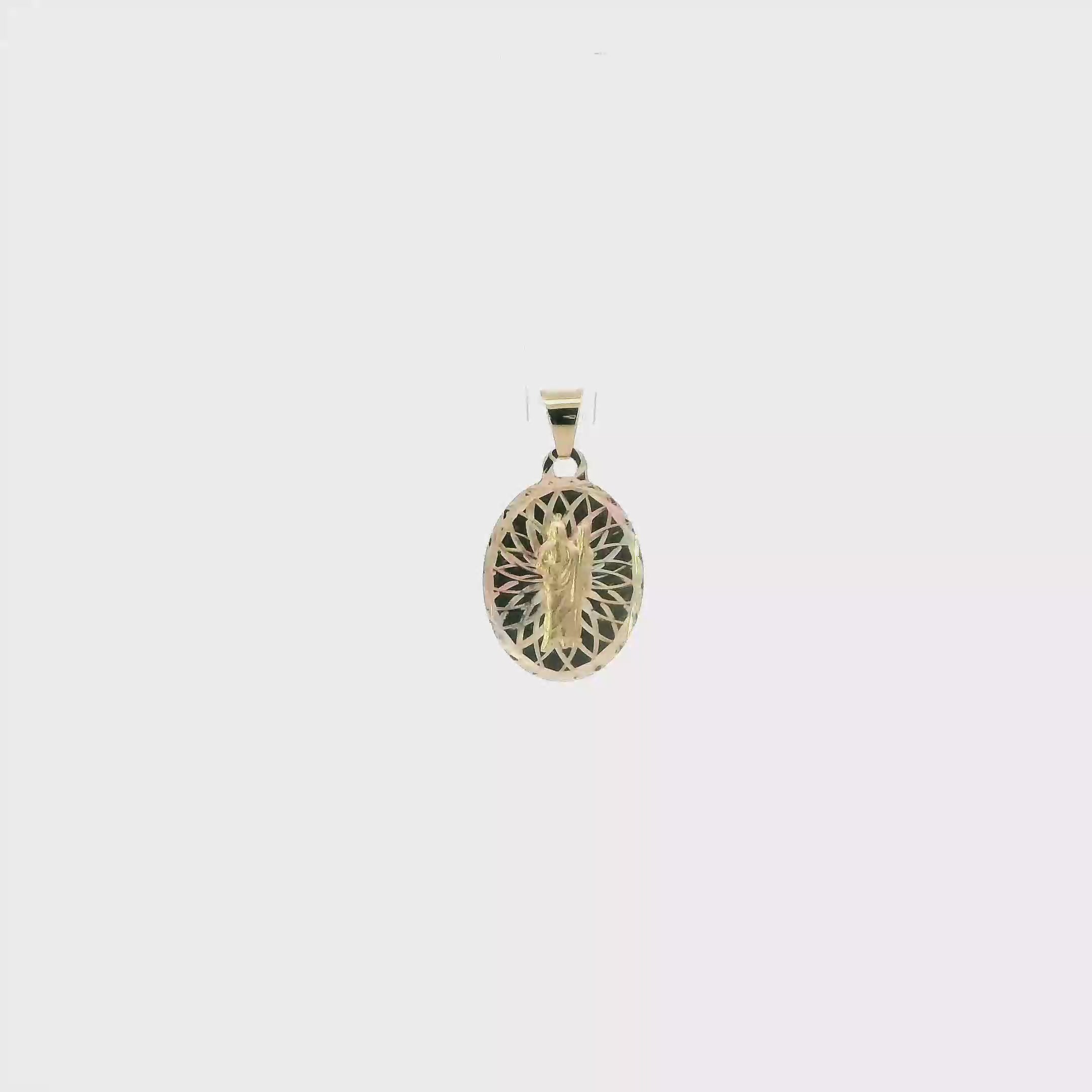 14K Tri Color Gold Diamond Cut Oval San Judas Pendant