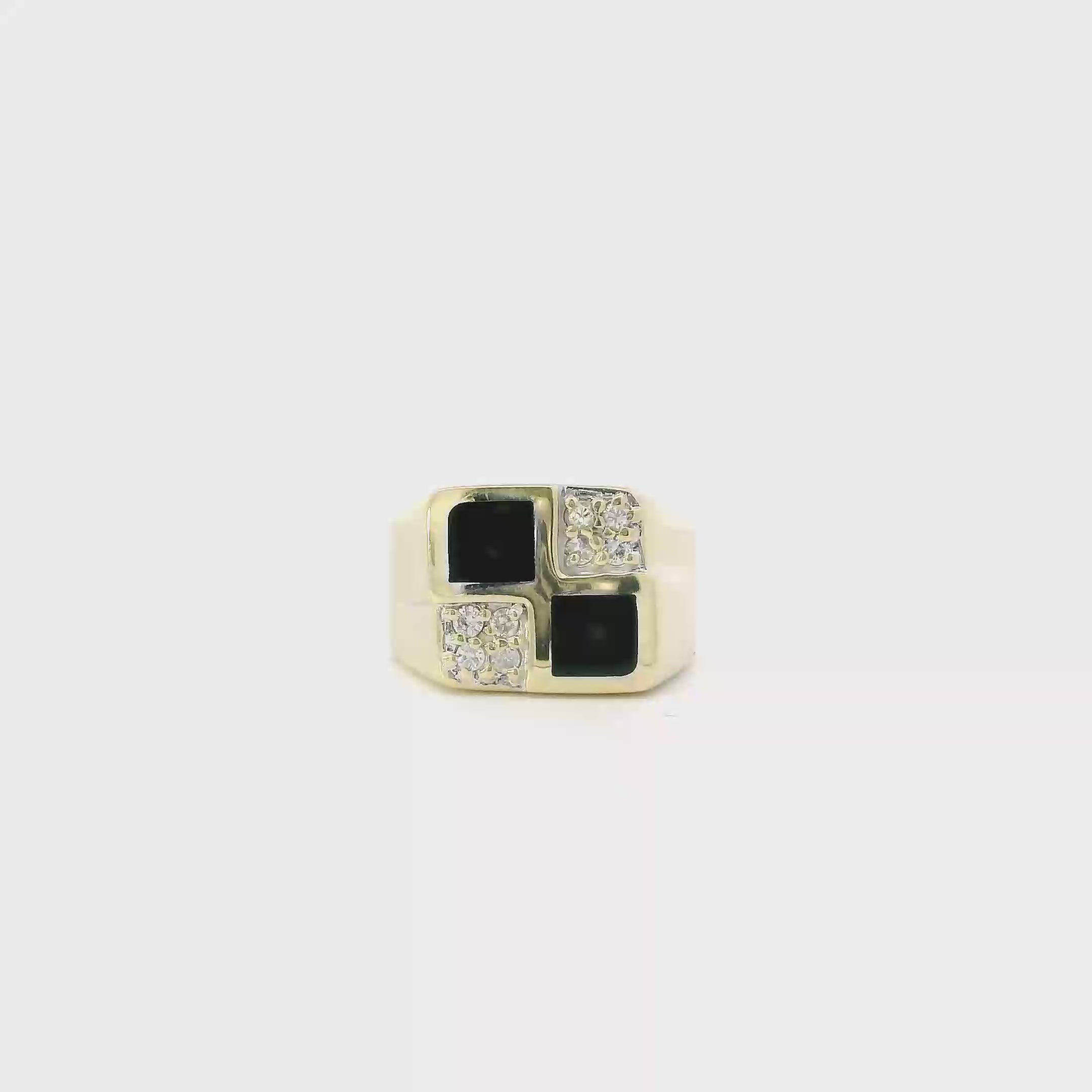 14K Yellow Gold Diamond & Black Onyx Men's Ring - 0.24ct