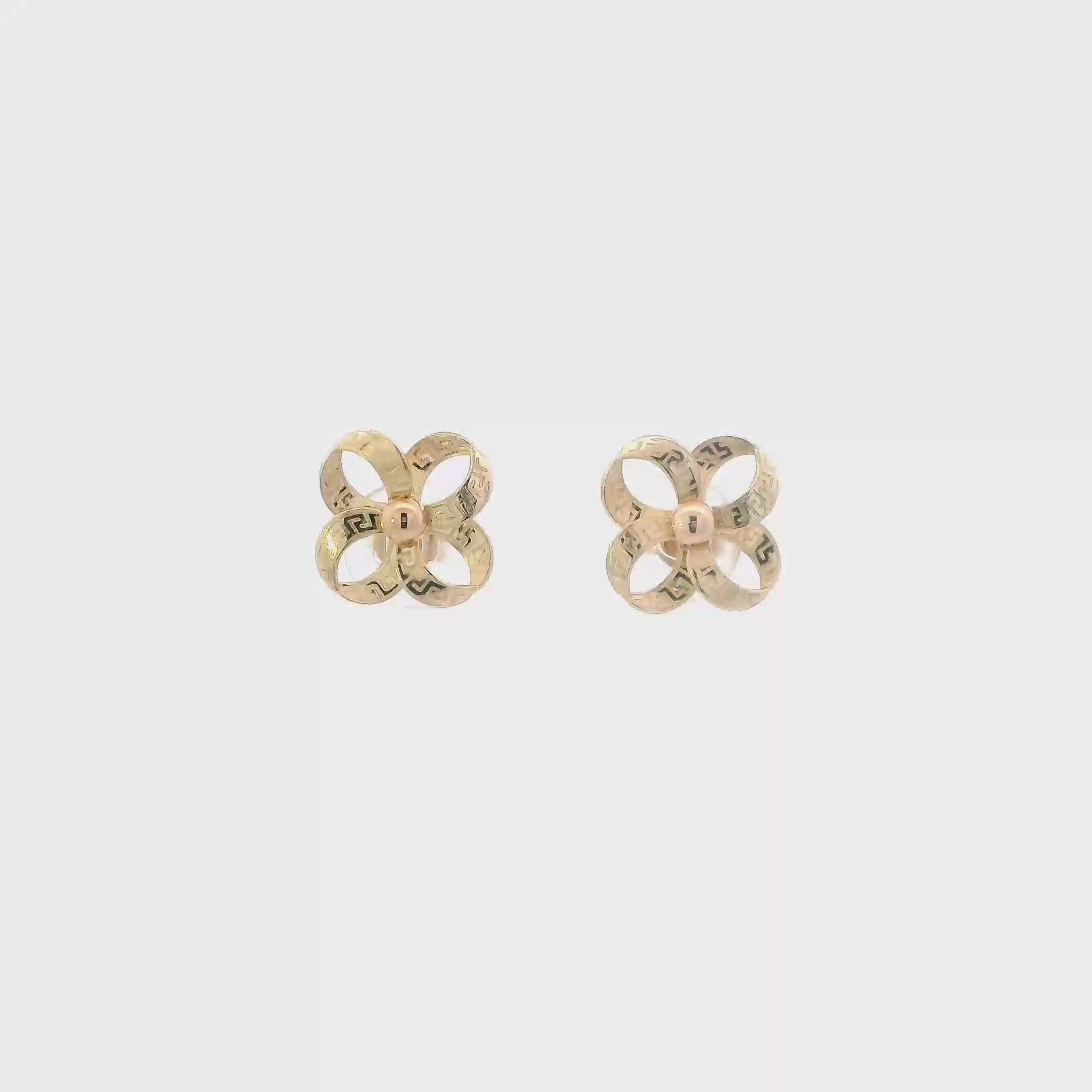 18K Yellow Gold Greek Flower Stud Earrings