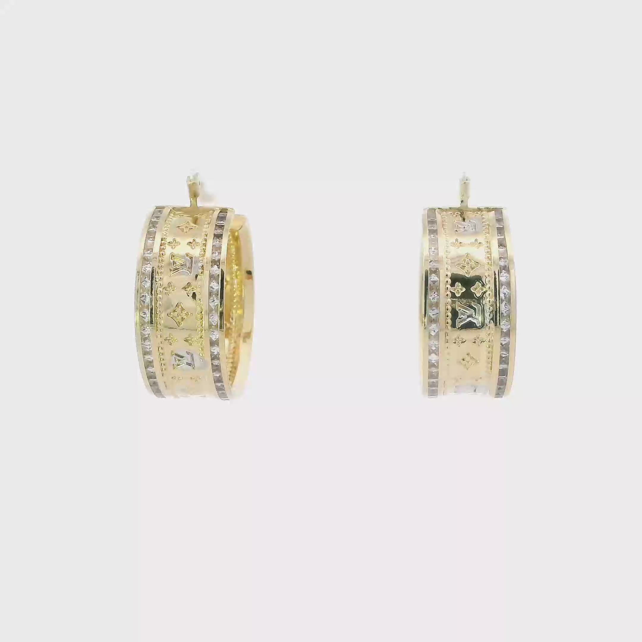 14K Yellow Gold LV Inspired Hoop Earrings