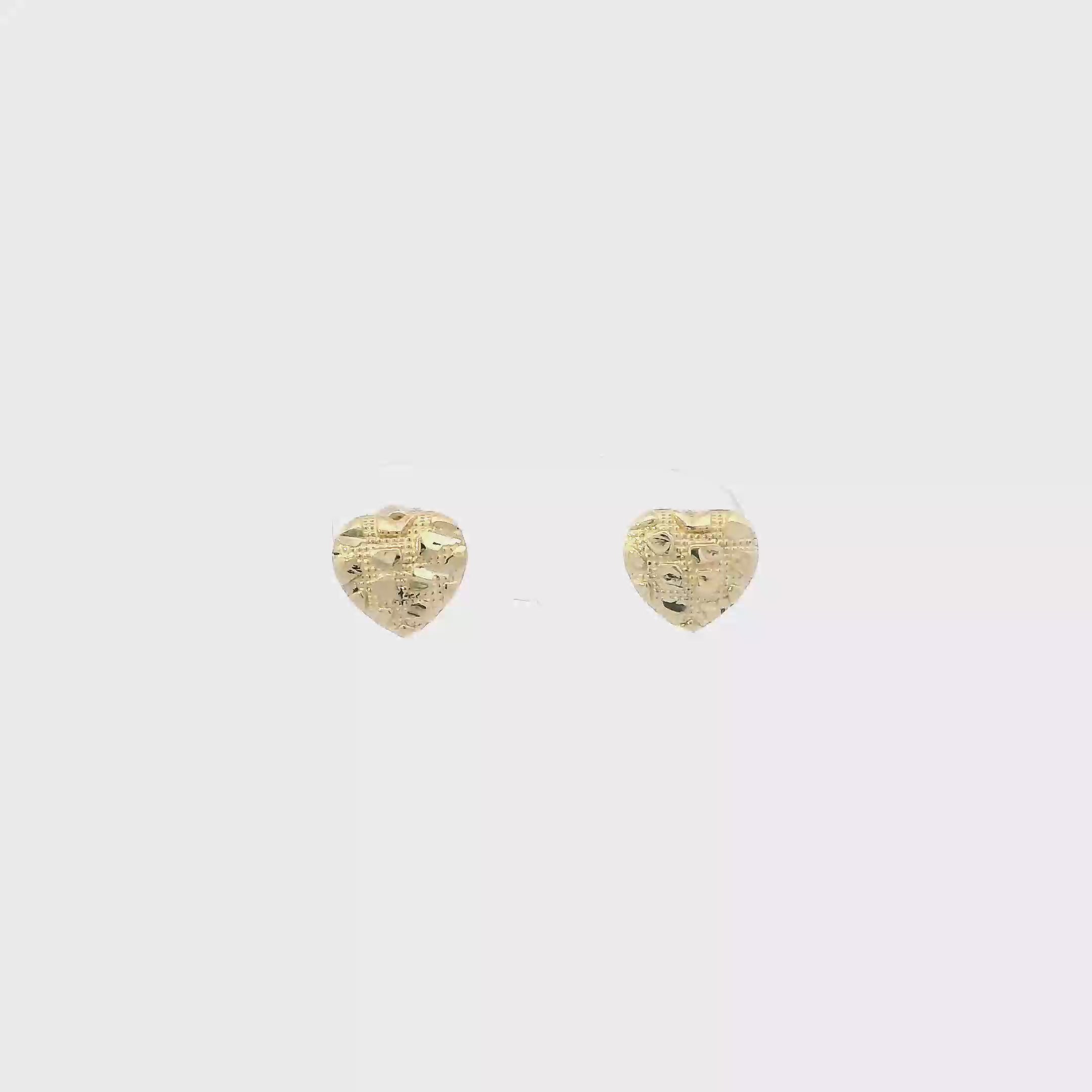 10K Yellow Gold Nugget Heart Earrings
