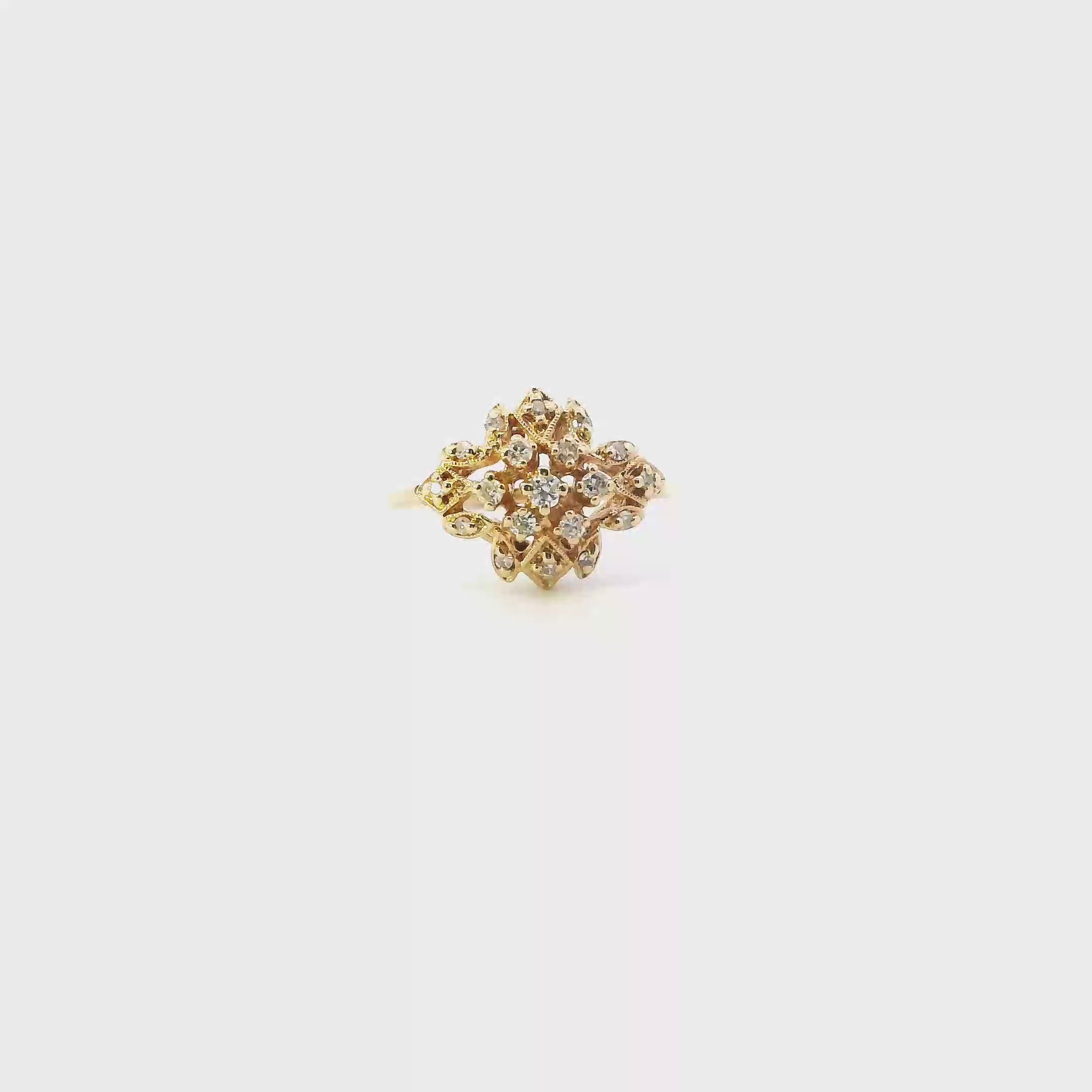 14K Yellow Gold Diamond Cluster Ring - 0.16ct