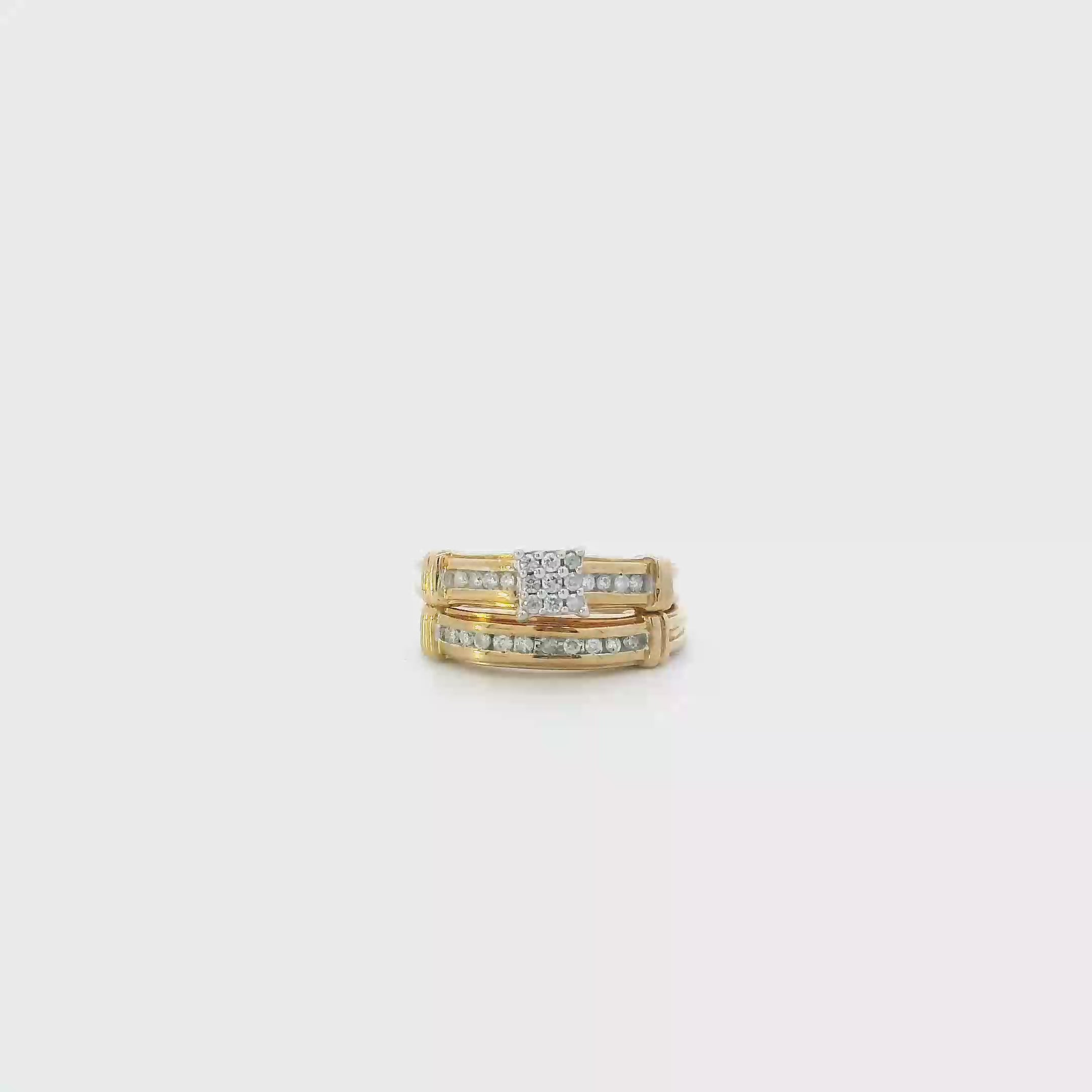 10K Yellow Gold Diamond Womens Engagement & Wedding Ring Set - 0.17ct