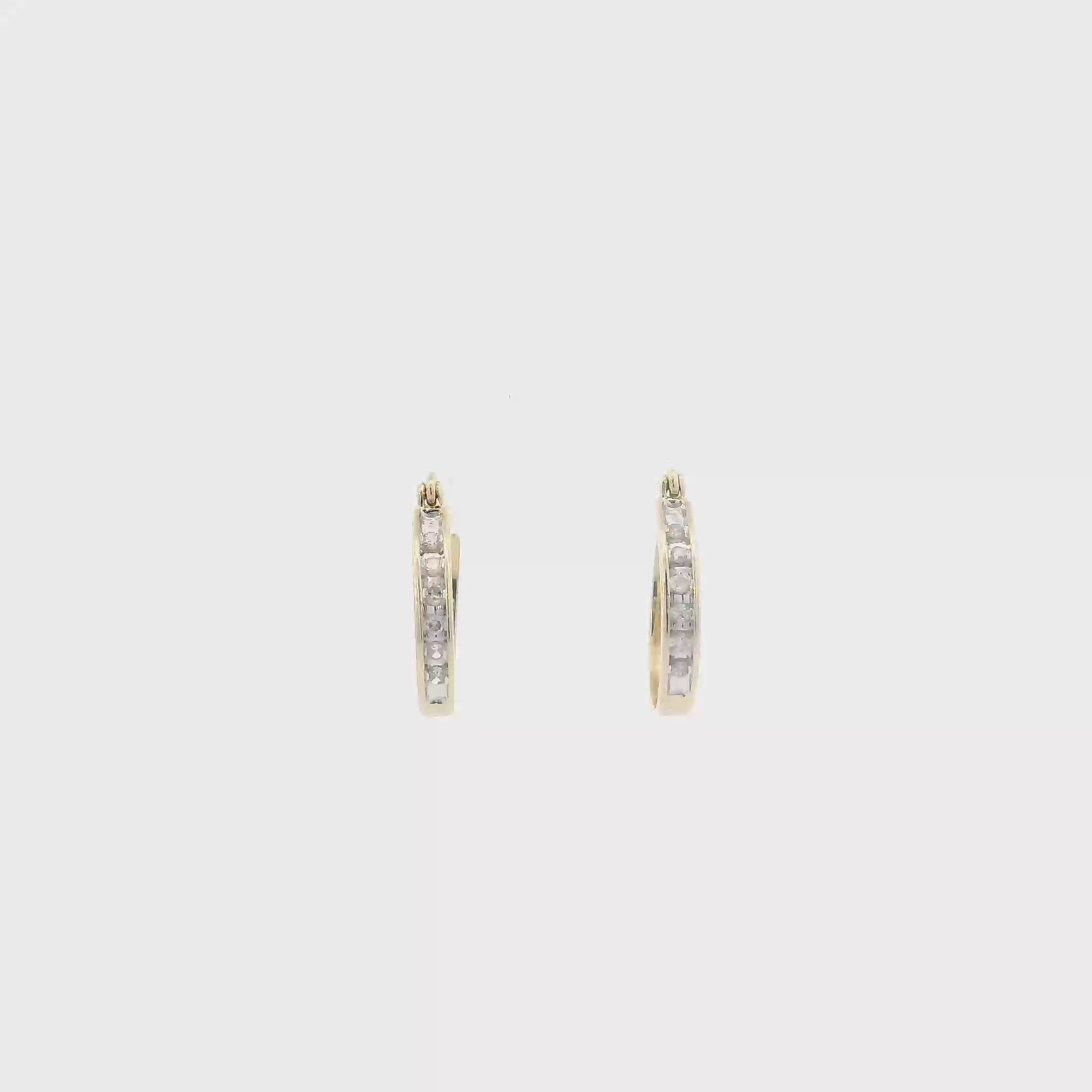 14K Yellow Gold Diamonds Hoop Earrings - 0.07ct