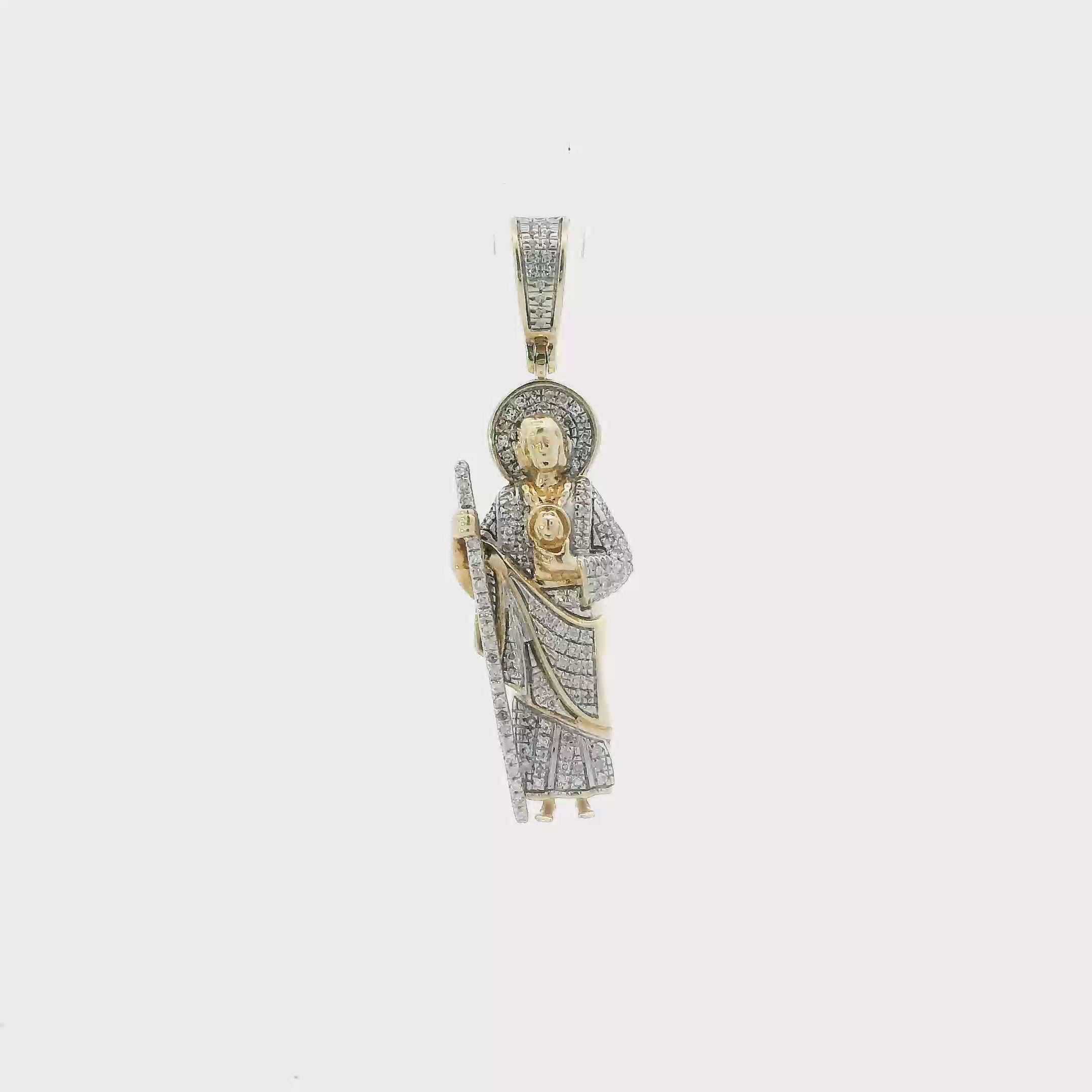 10K Yellow Gold Pave Diamond Religious Figure Pendant
