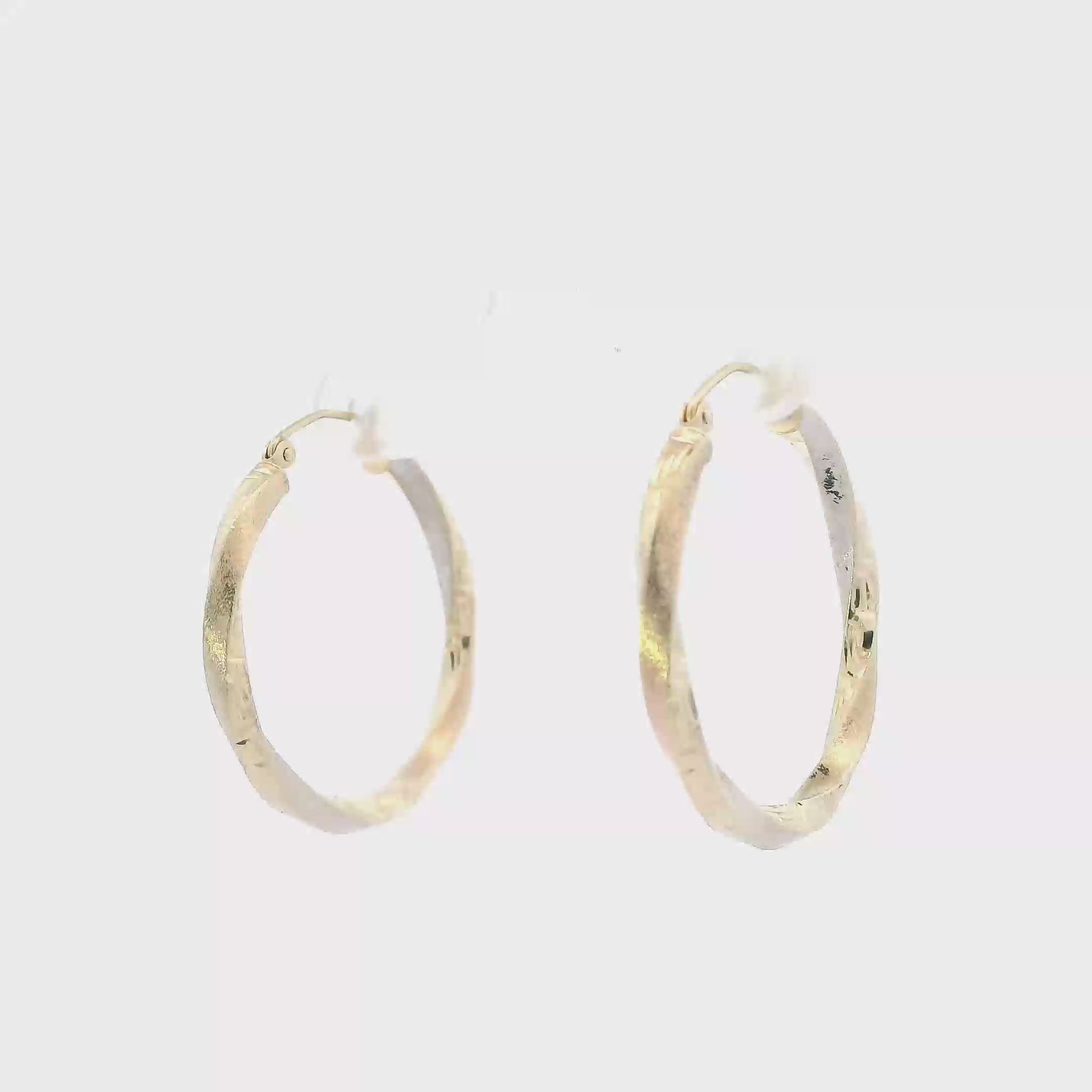 14K Tri Color Gold Diamond Cut Greek Twisted Hoop Earrings