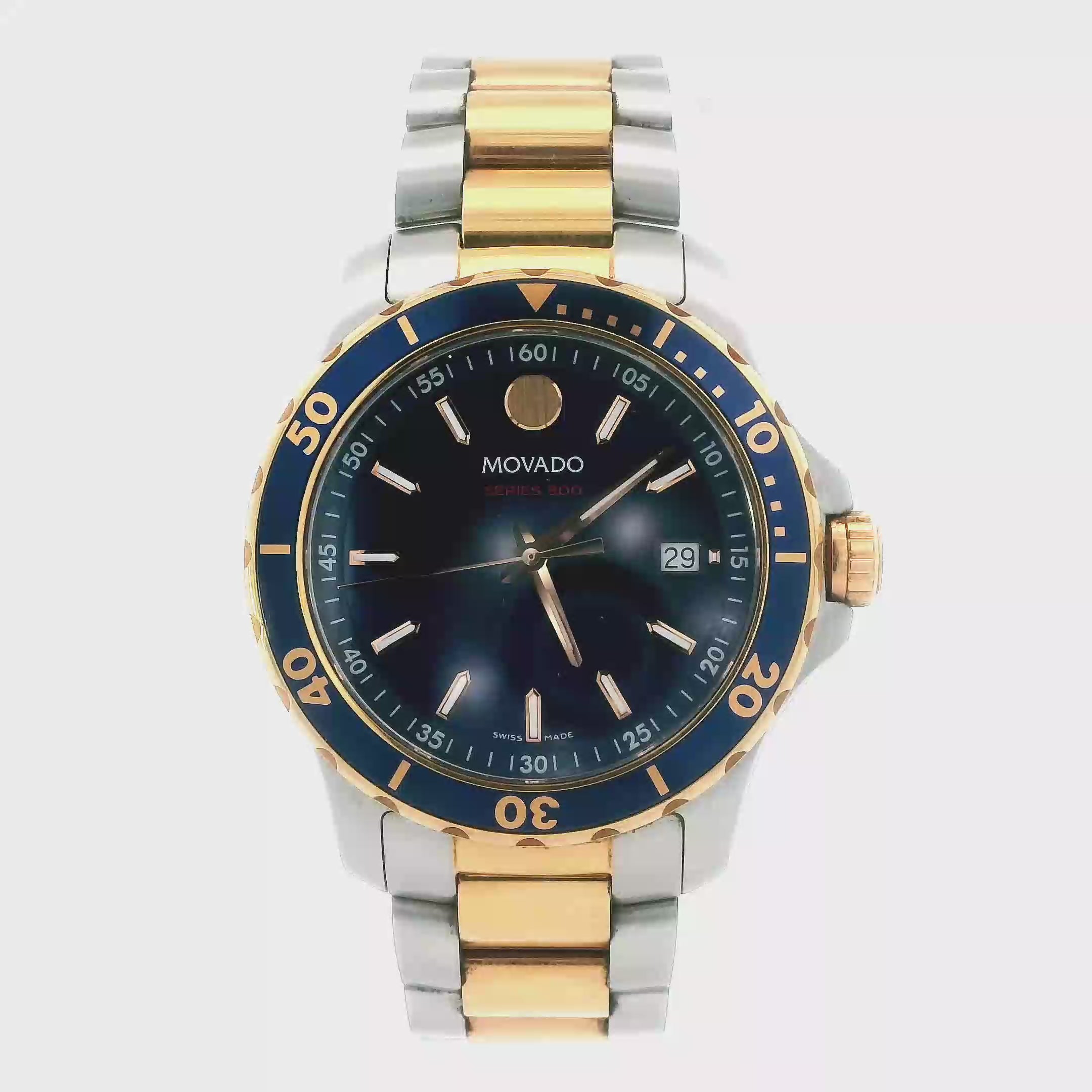 Movado Series 800 Blue Dial Two-Tone Mens Wristwatch - Series 800