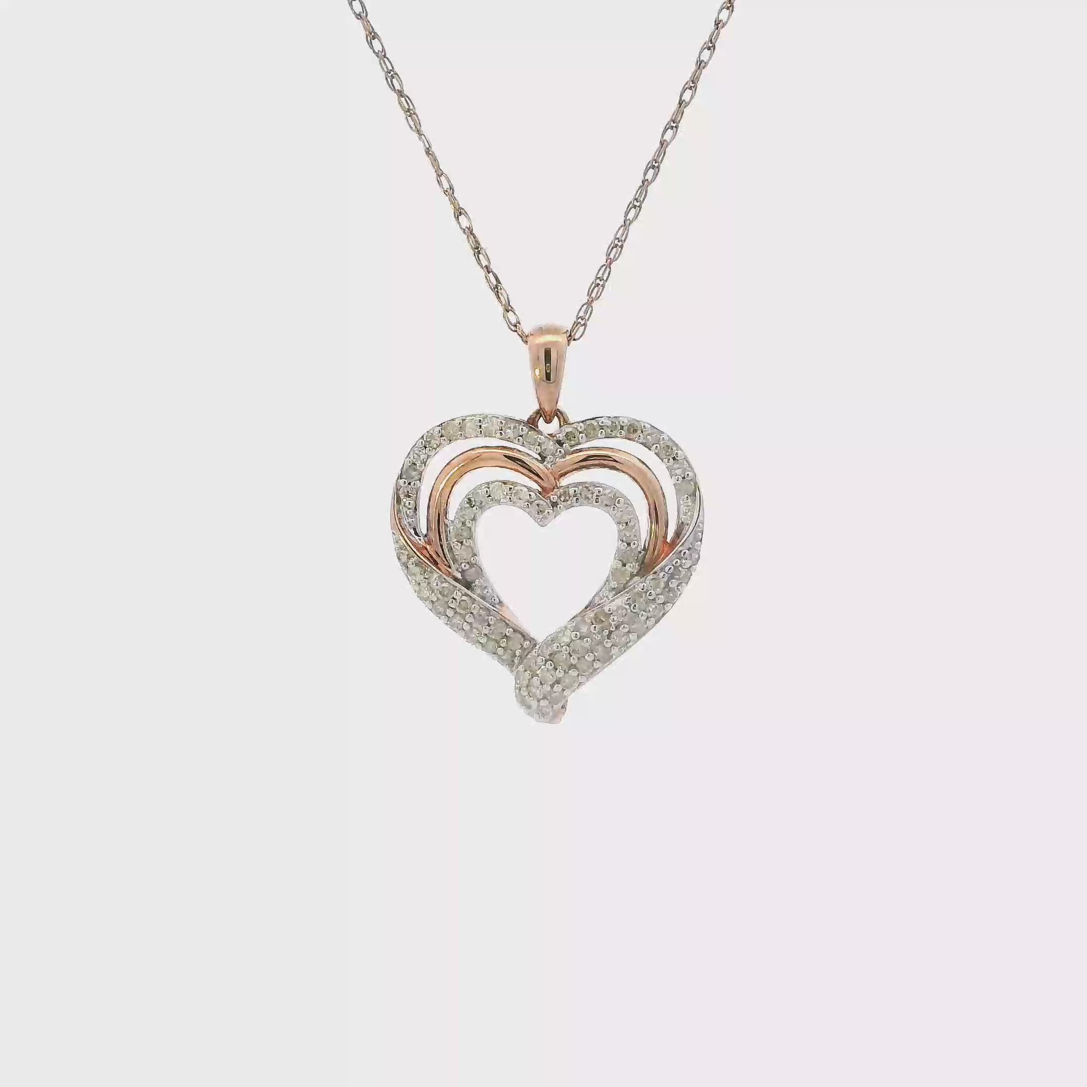 Silver Rose Gold Tone Diamond Heart Pendant & 18